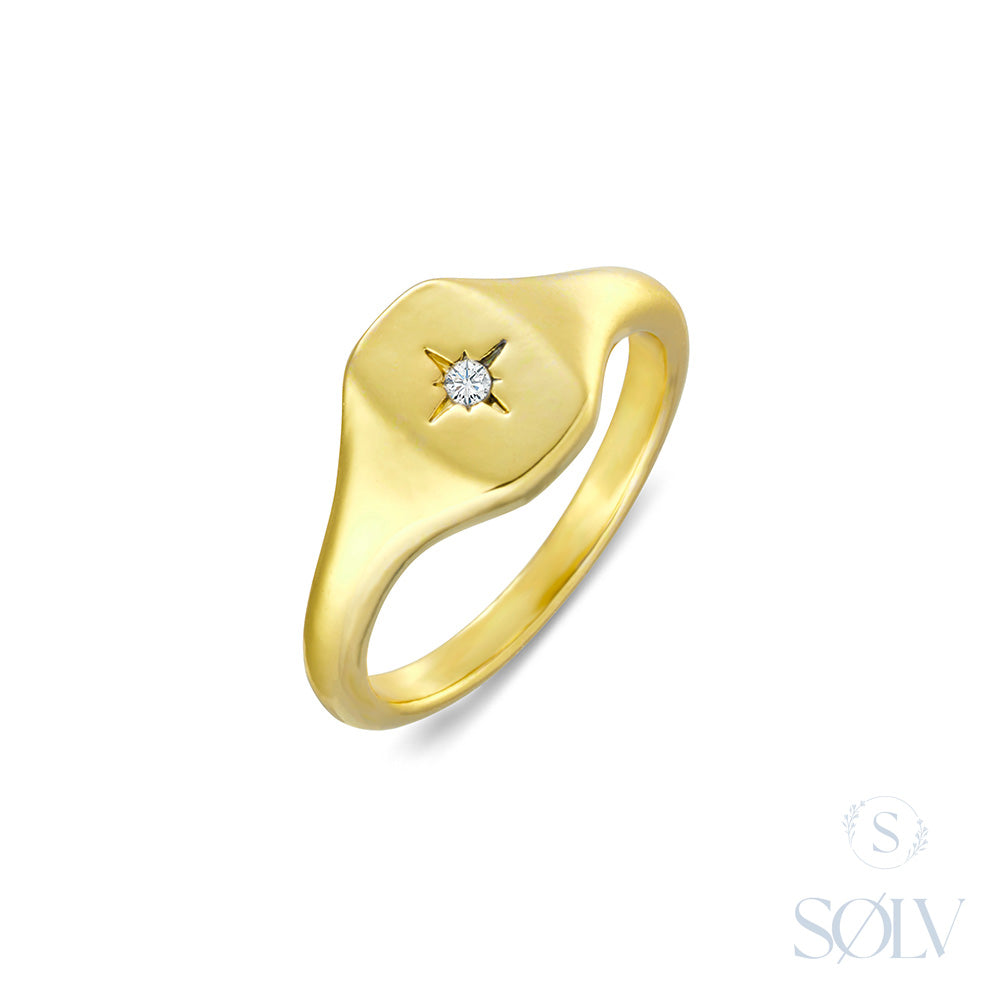 Solv Sterling Silver Signet with North Star, Size 8