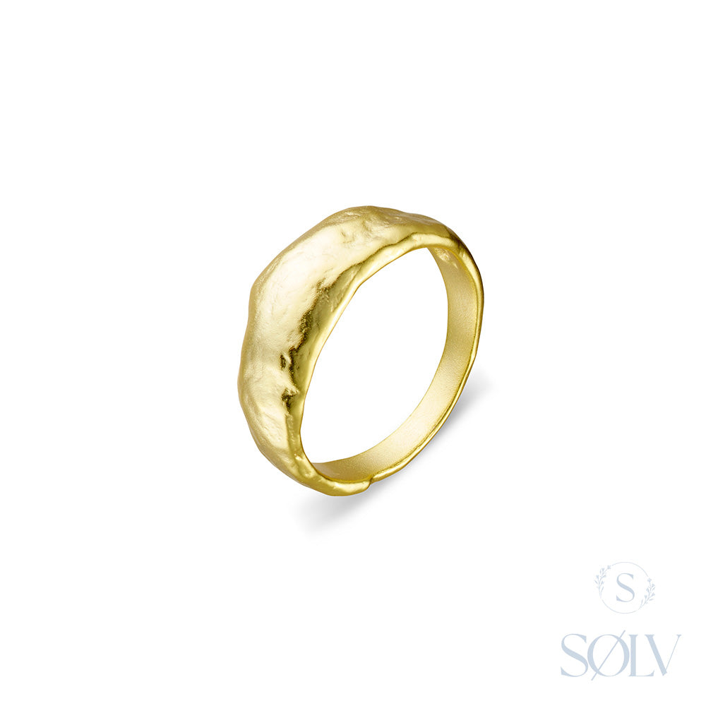 Solv Sterling Silver Gold Plated Textured Concave Ring, Size 7