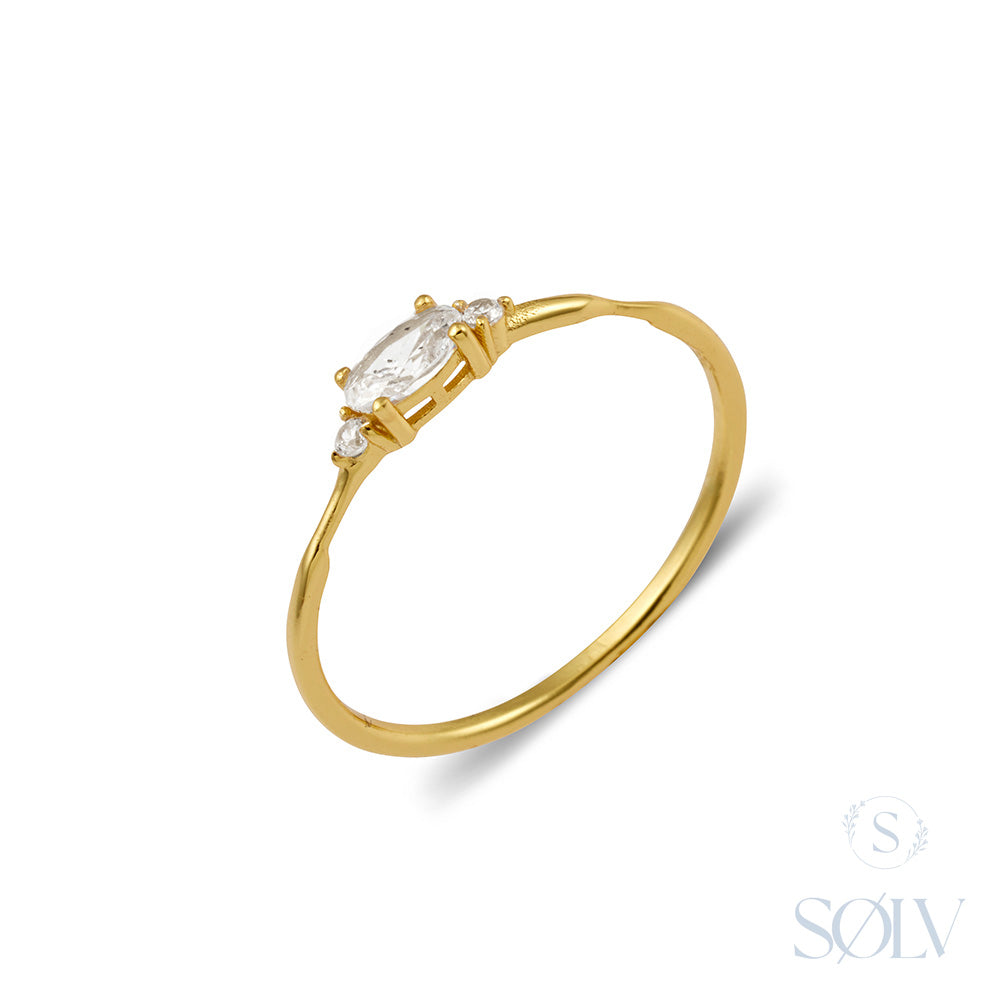 Solv Sterling Silver Gold Plated Cubic Zirconia Ring, Size 7