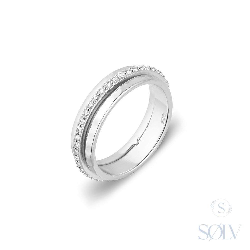 Solv Sterling Silver Hammered Spinner Ring, Size 7