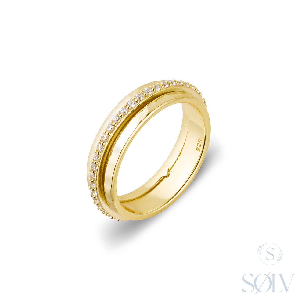 Solv Sterling Silver Gold Plated Hammered Spinner Ring, Size 7