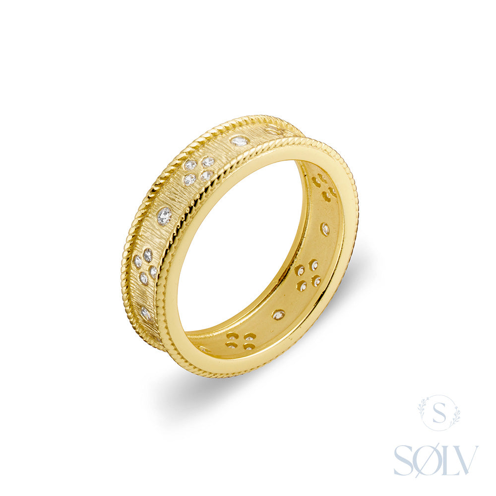 Solv Sterling Silver Gold Plated Byzantine Cubic Zirconia Ring, Size 7