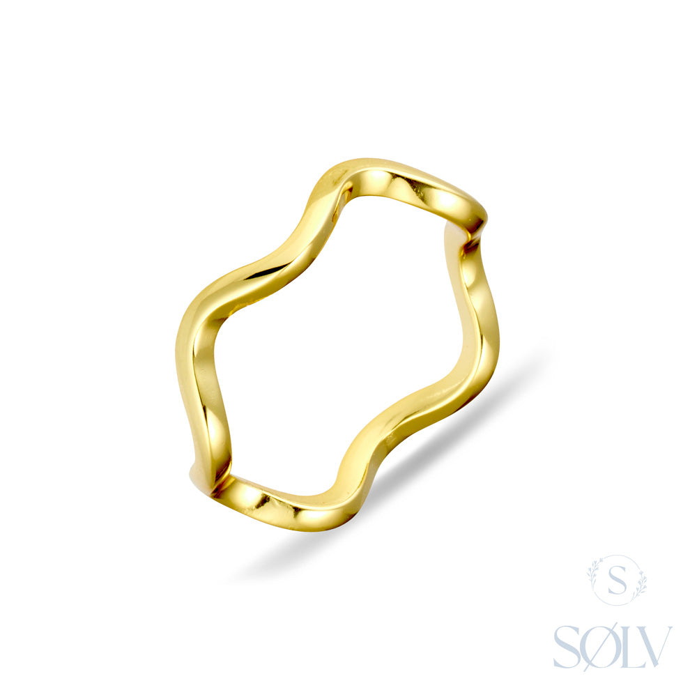 Solv Sterling Silver Gold Plated Wavy Ring, Size 8