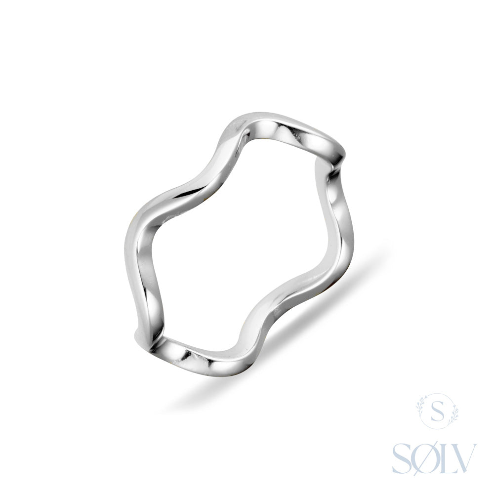 Solv Sterling Silver Wavy Ring, Size 8