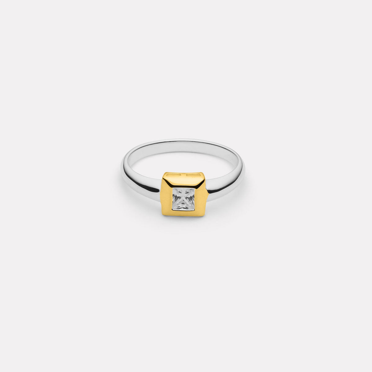 NAJO Halo Two-Tone Cubic Zirconia Ring Silver & Yellow Gold (Medium)