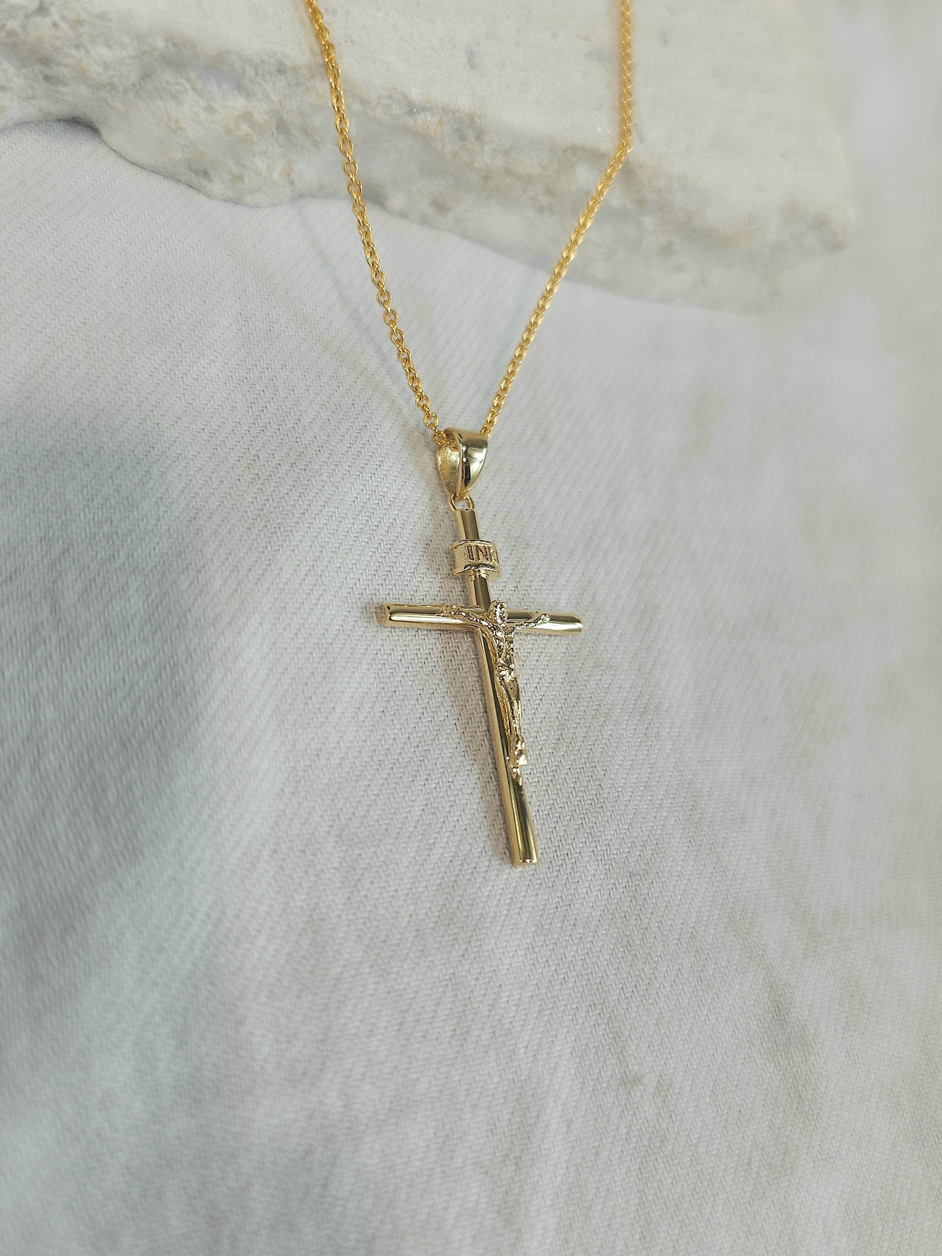 9ct Yellow Gold Tube cross Crucifix