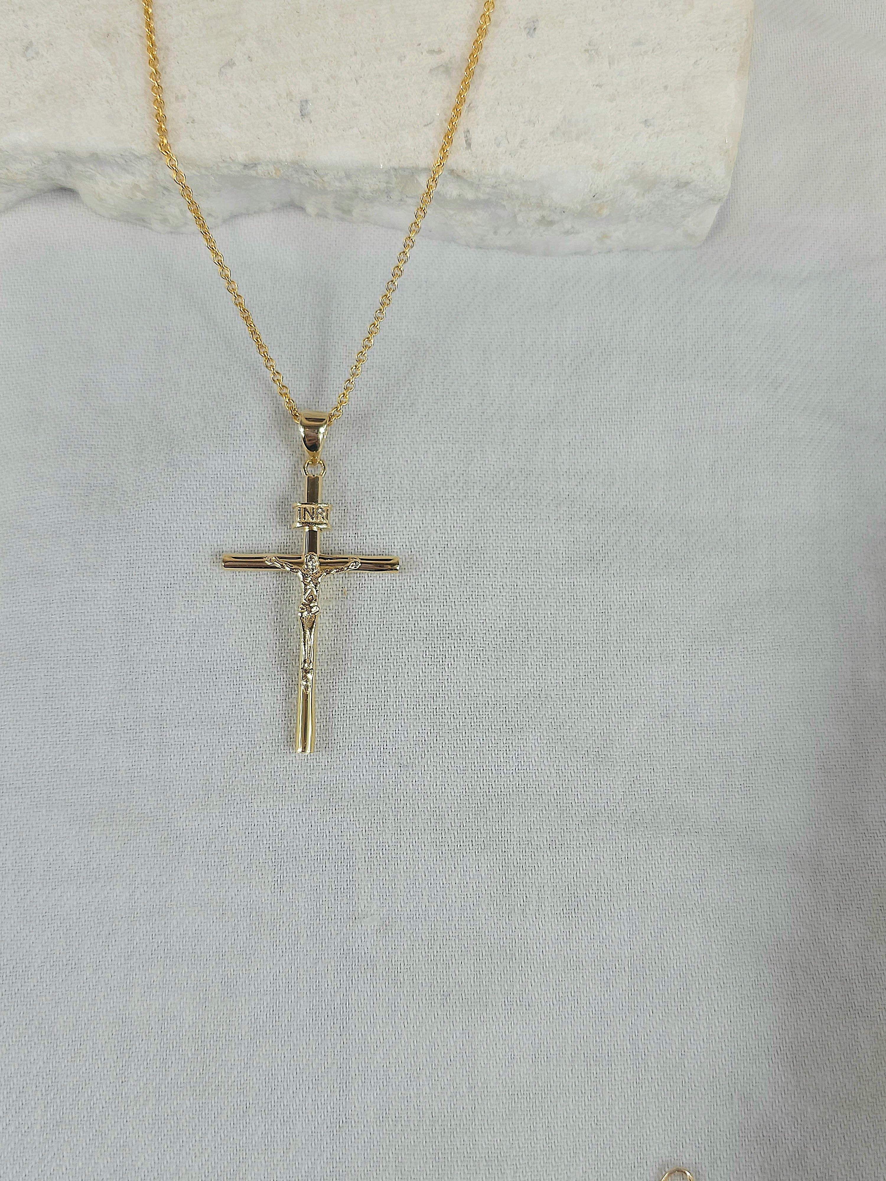 9ct Yellow Gold Tube cross Crucifix