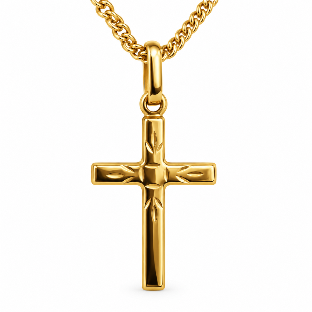 9ct Yellow Gold Engraved Cross Pendant