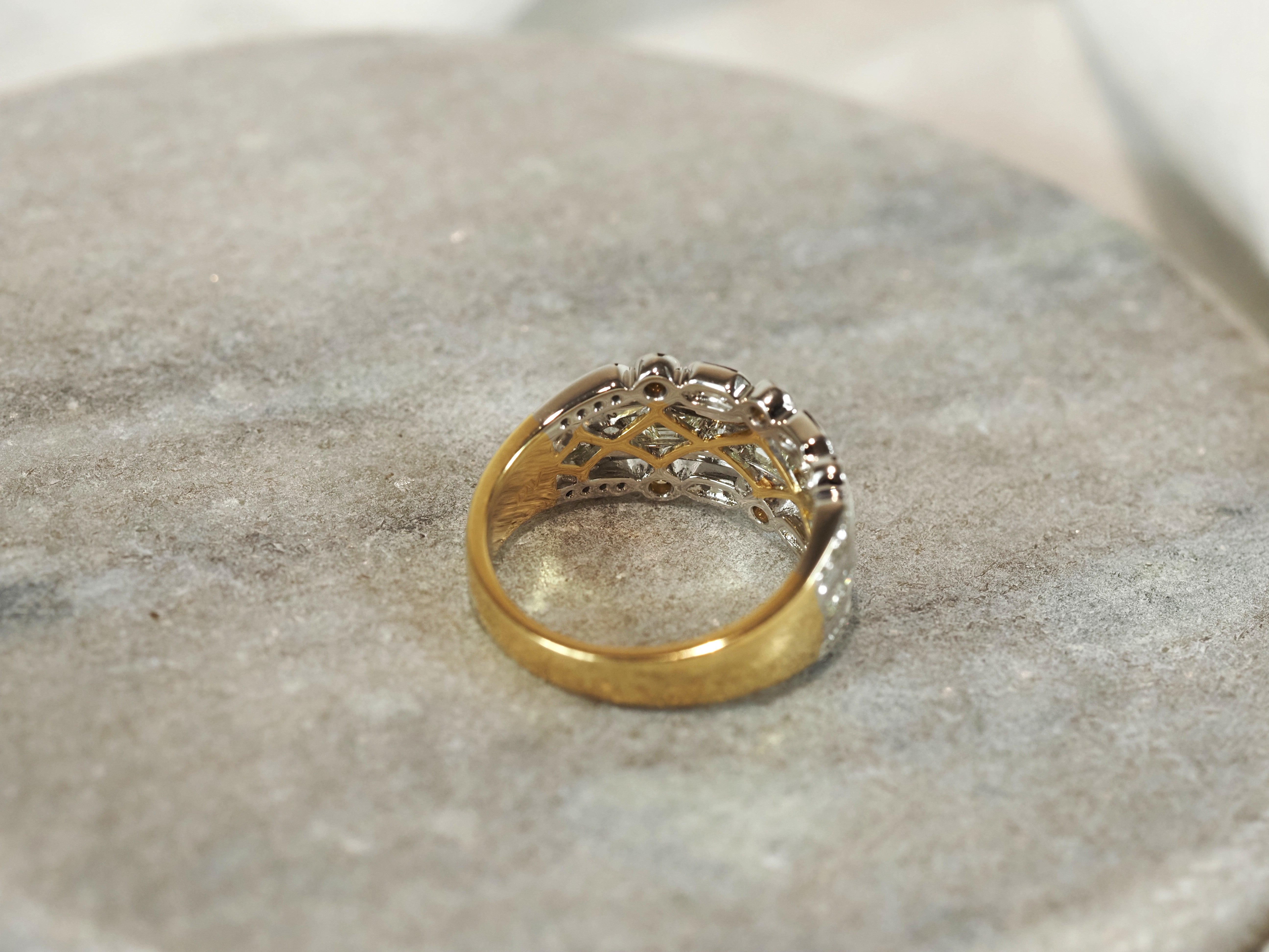 18ct Yellow and White Gold Multi Row Diamond Ring, 1.2ct total