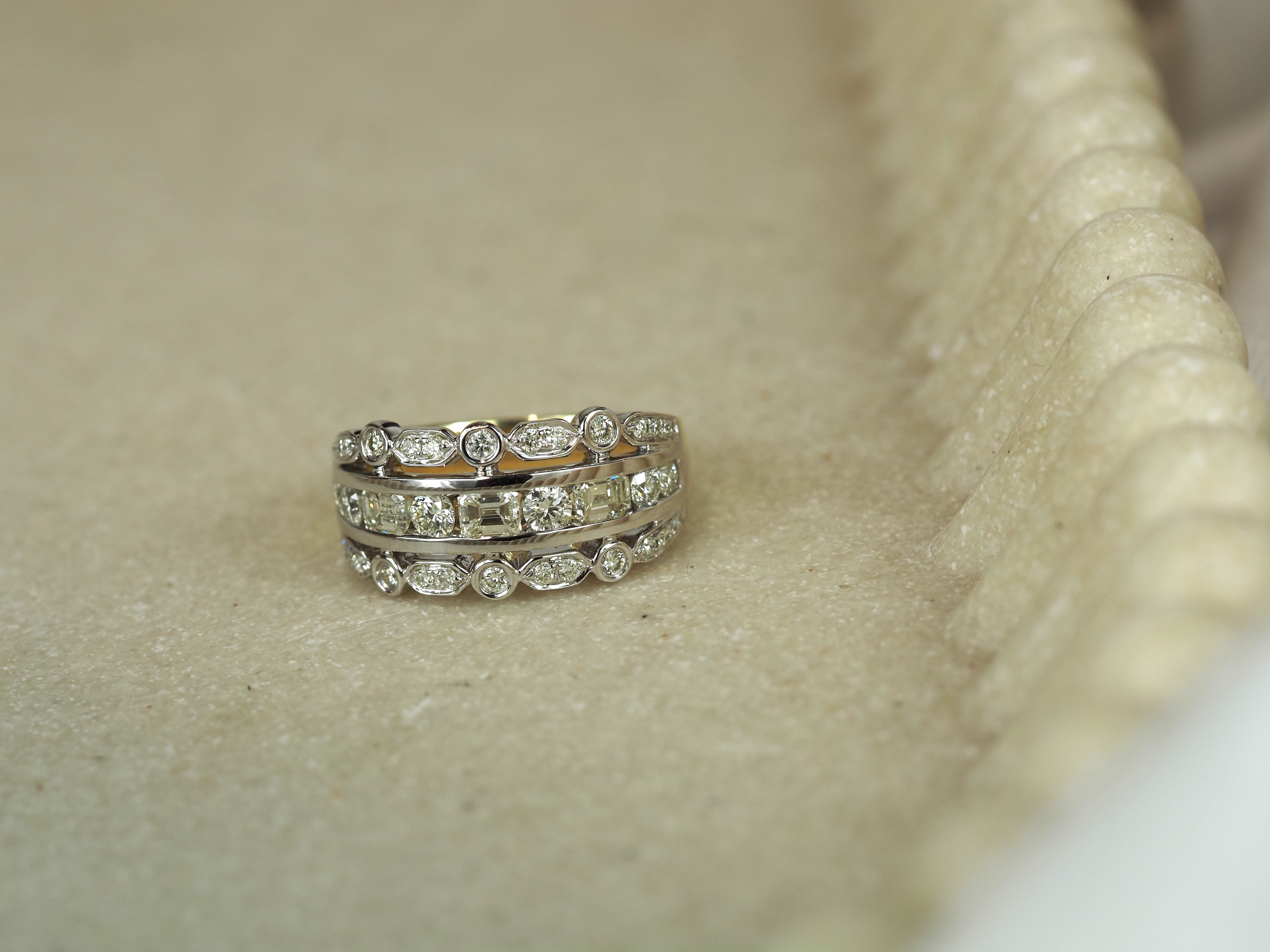 18ct Yellow and White Gold Multi Row Diamond Ring, 1.2ct total