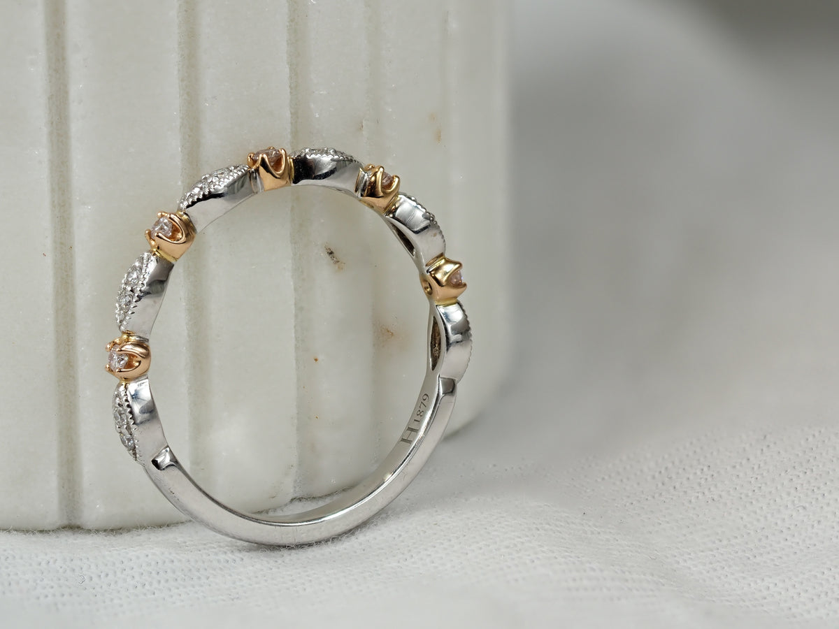 18ct Rose and White Gold Pink and White Diamond Ring, 0.15ct total