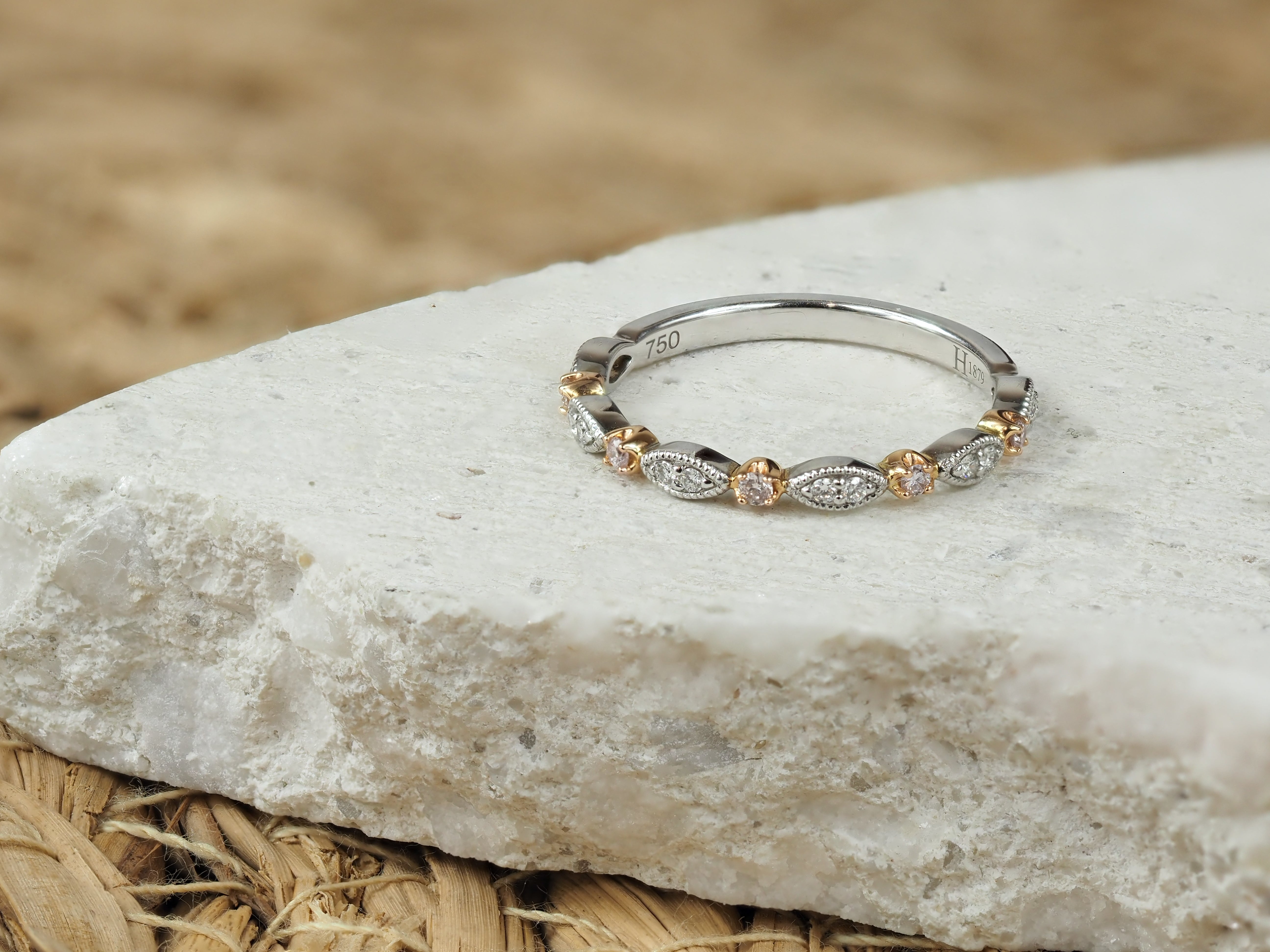 18ct Rose and White Gold Pink and White Diamond Ring, 0.15ct total