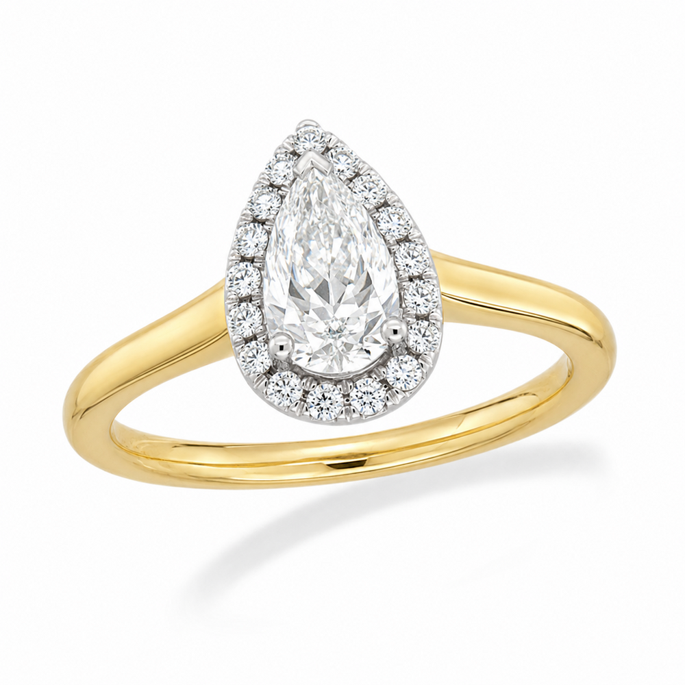18ct Yellow and White Gold Pear Natural Diamond Engagement Ring, 0.70ct Centre