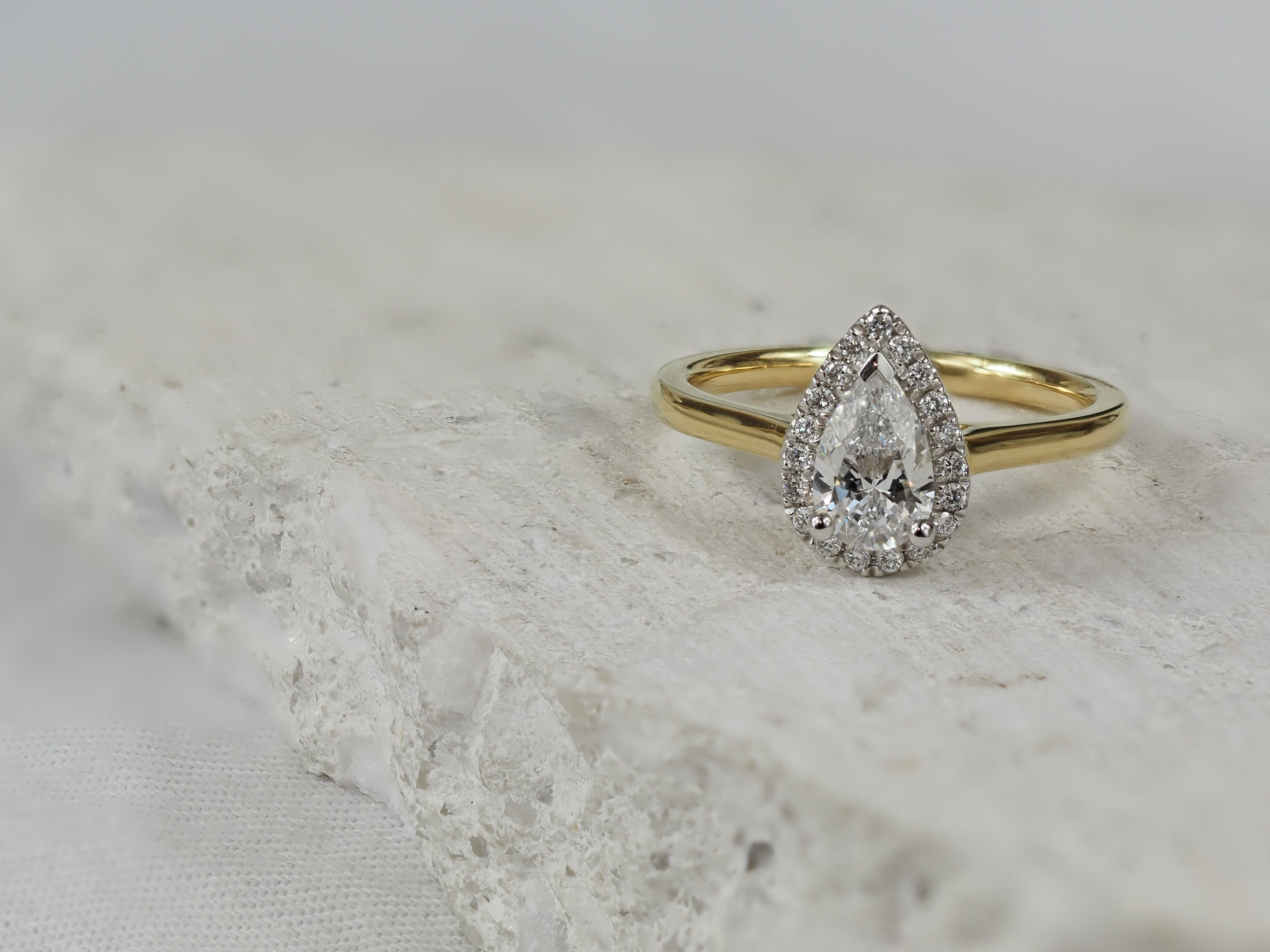 18ct Yellow and White Gold Pear Natural Diamond Engagement Ring, 0.70ct Centre