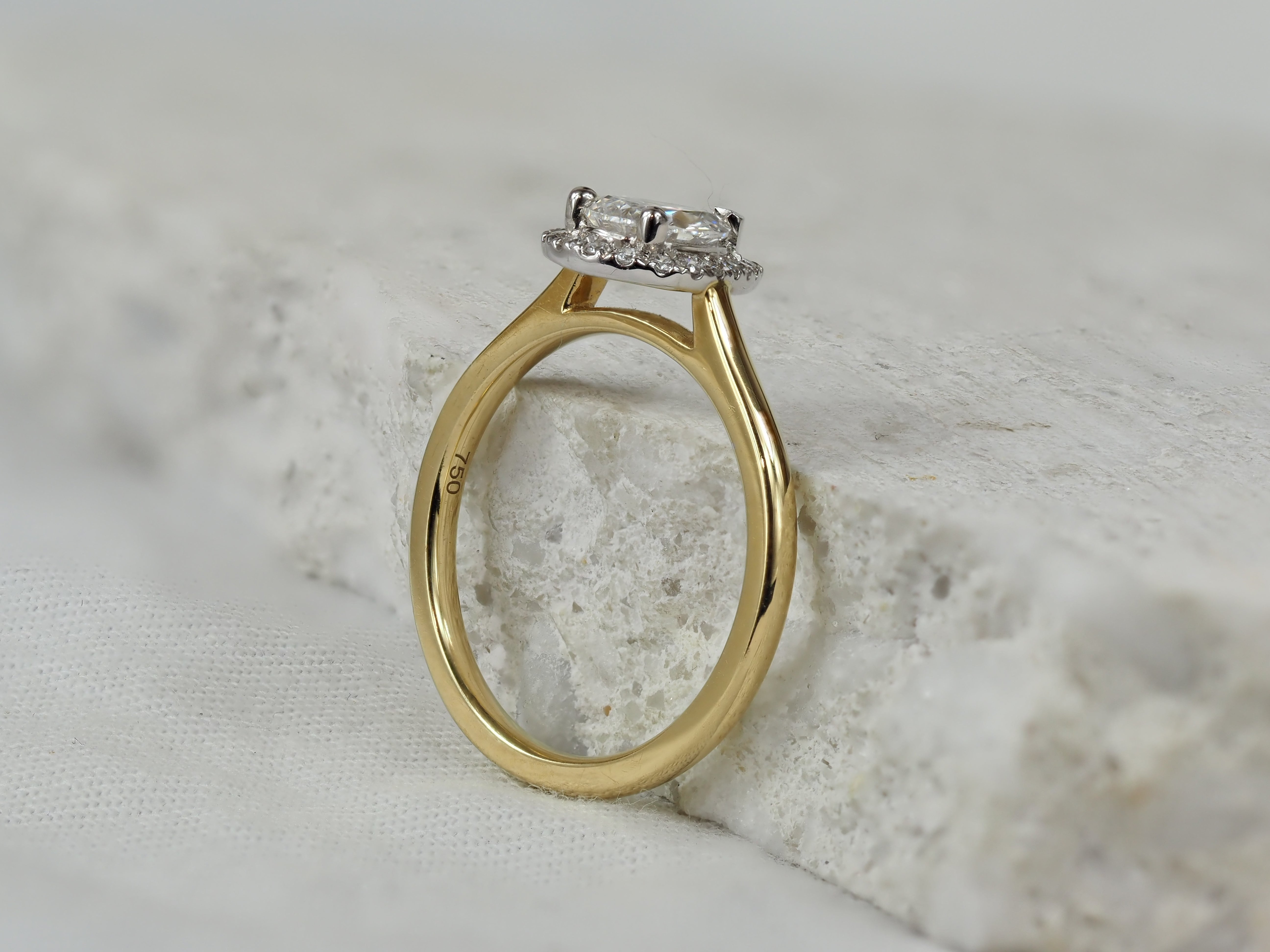 18ct Yellow and White Gold Pear Natural Diamond Engagement Ring, 0.70ct Centre