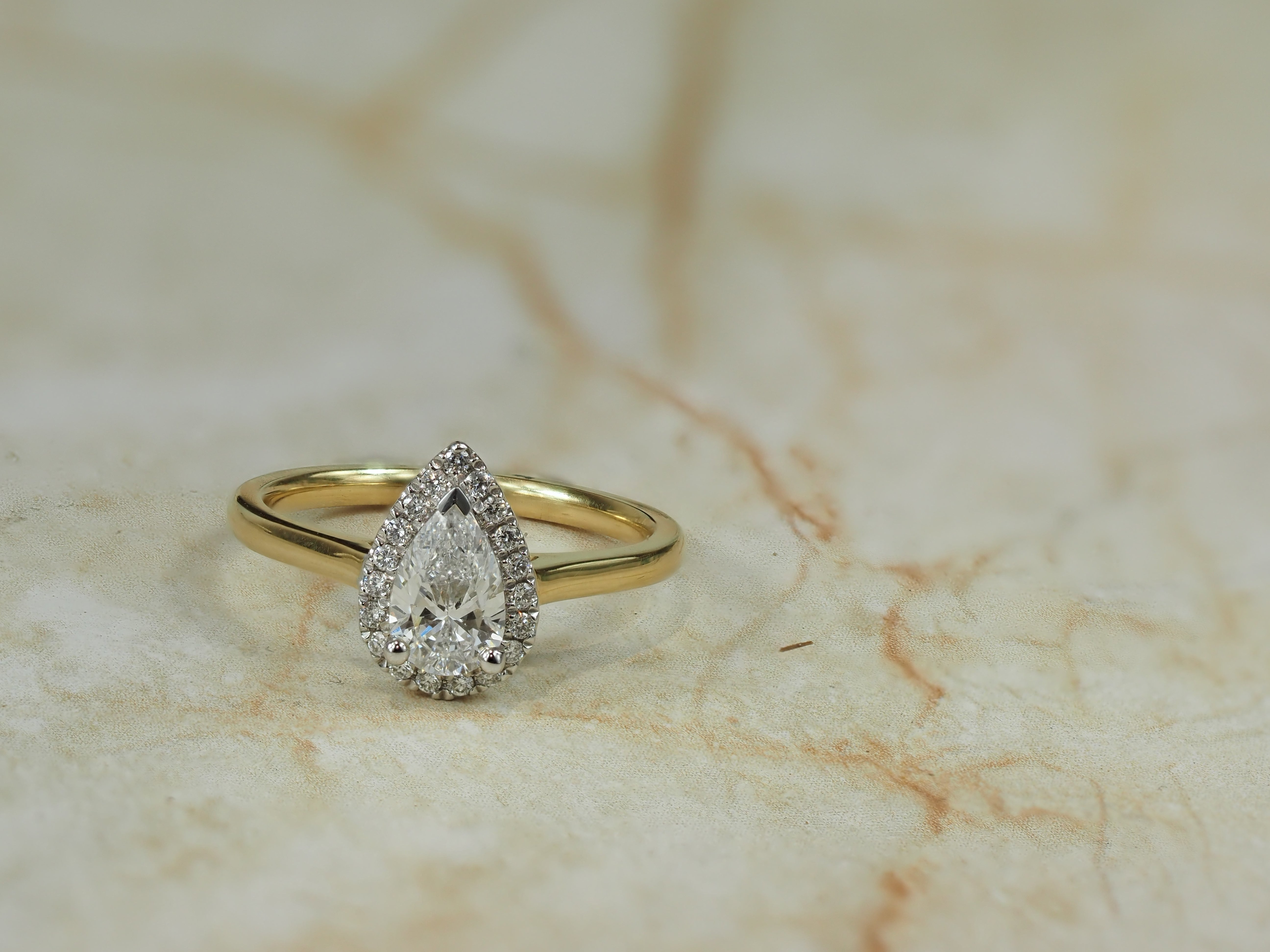 18ct Yellow and White Gold Pear Natural Diamond Engagement Ring, 0.70ct Centre