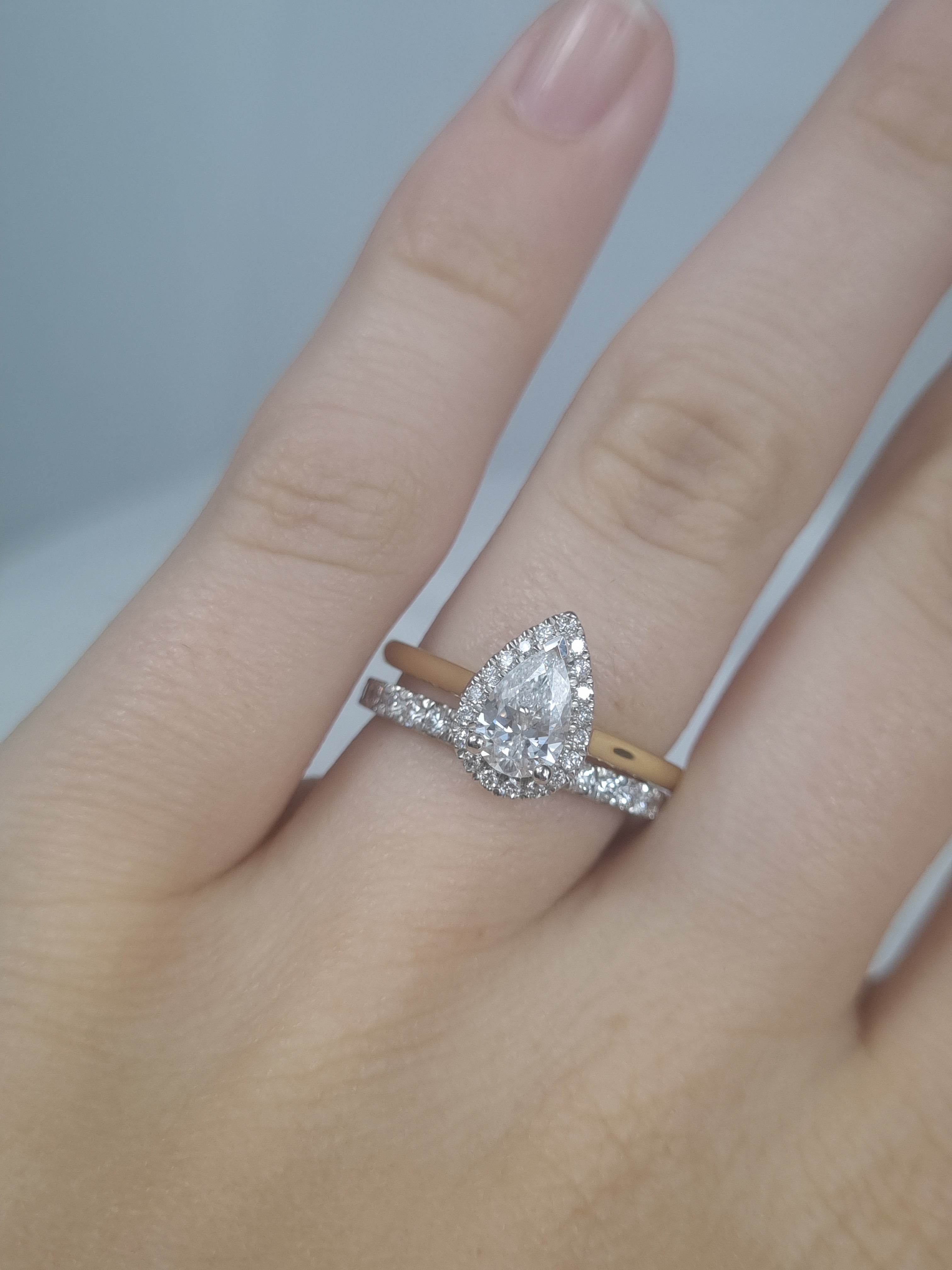 18ct Yellow and White Gold Pear Natural Diamond Engagement Ring, 0.70ct Centre