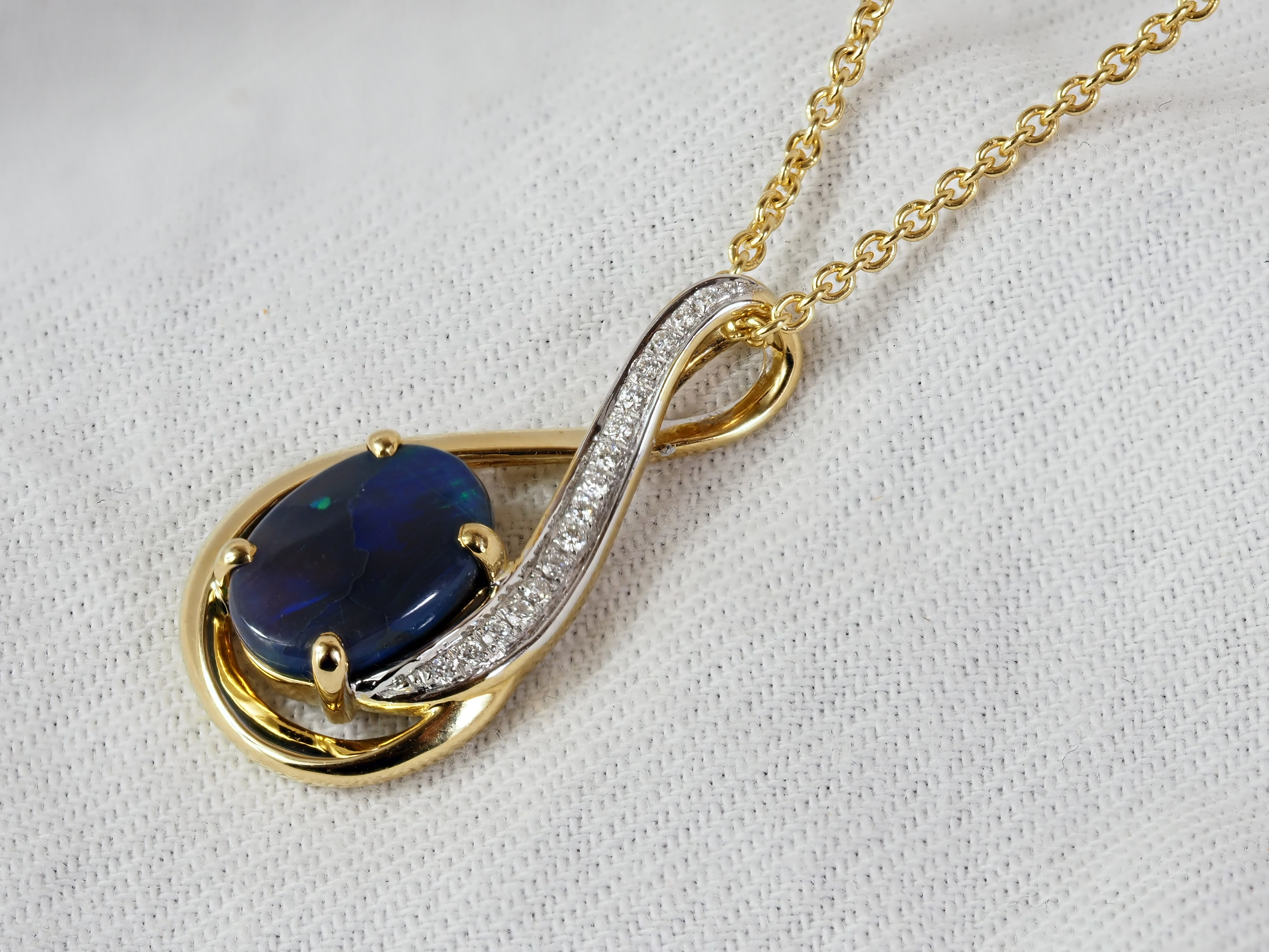 18ct Yellow and White Gold Black Opal and Diamond Pendant