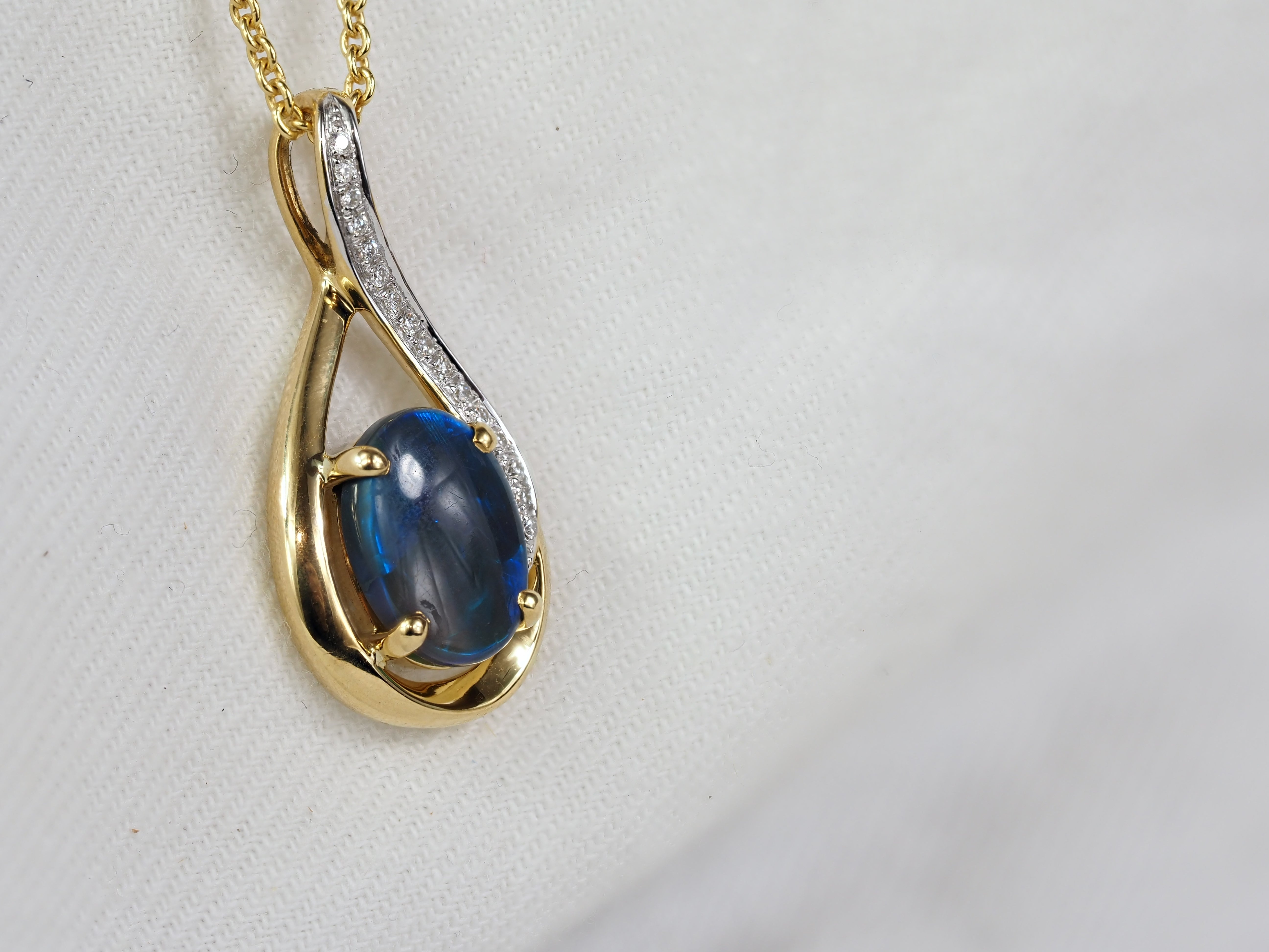 18ct Yellow and White Gold Black Opal and Diamond Pendant