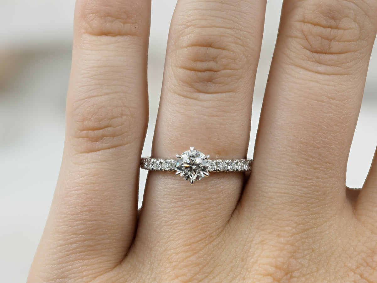 18ct Yellow and White Gold Round Brillant Cut Diamond Engagement Ring, 0.70ct Centre