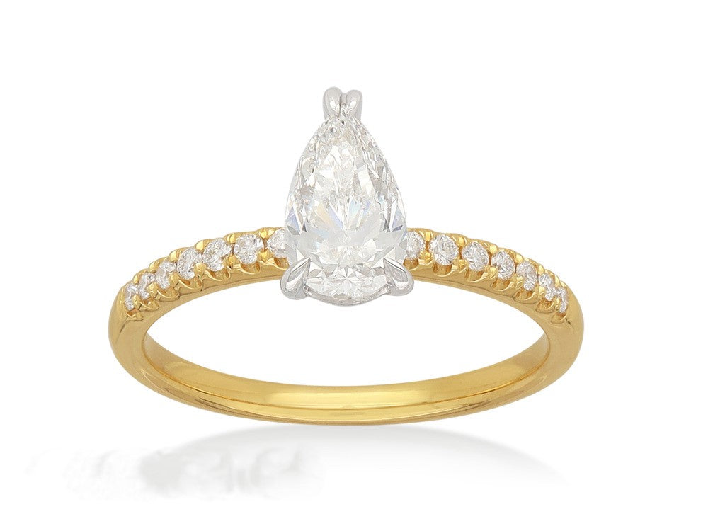 18ct Yellow and White Gold Pear Cut Diamond engagement ring, 0.71 carat centre
