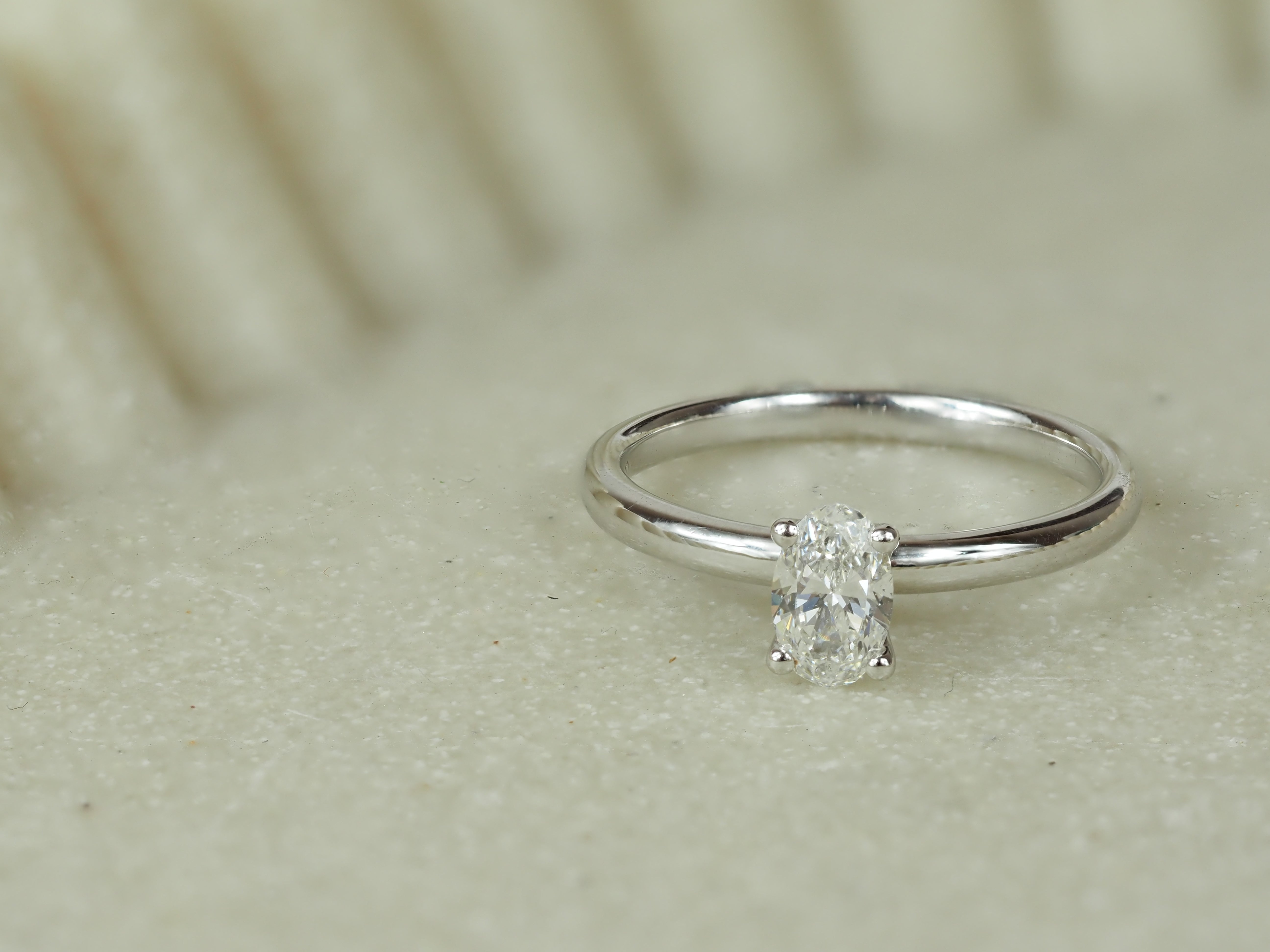 18ct White Gold Oval Cut Diamond Engagement Ring, 0.50ct Centre