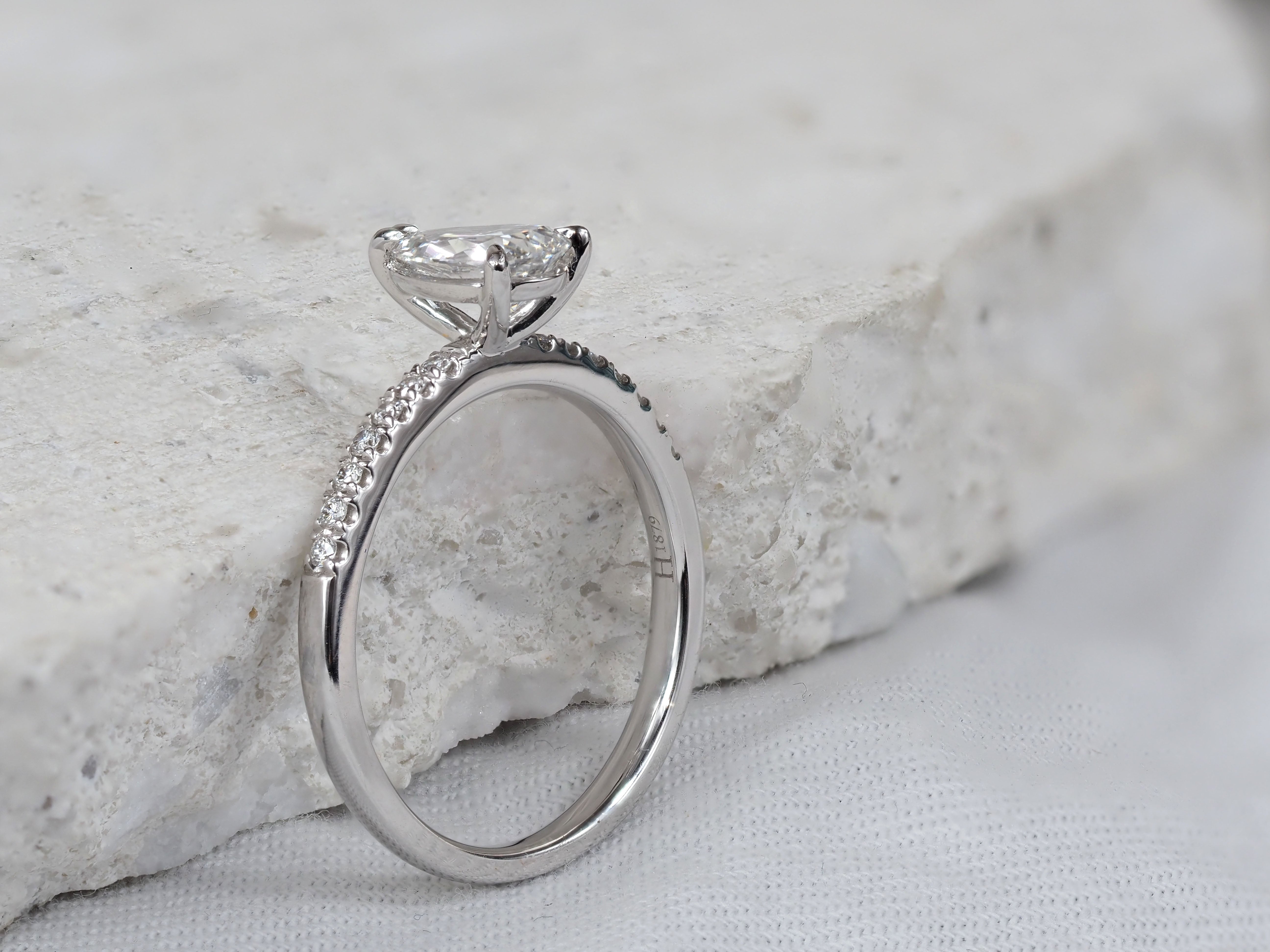 18ct White Gold Pear Cut Diamond Engagement Ring, 0.72ct Centre