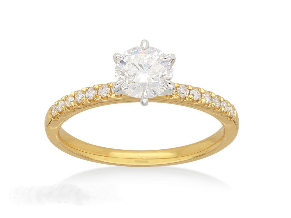 18ct Yellow and White gold Natural Round Brillant cut Diamond engagement ring, 0.59 carat centre