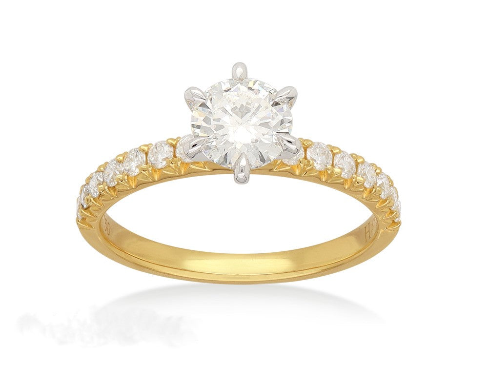 18ct Yellow and White gold Round Brillant cut Diamond engagement ring, 0.70 carat centre