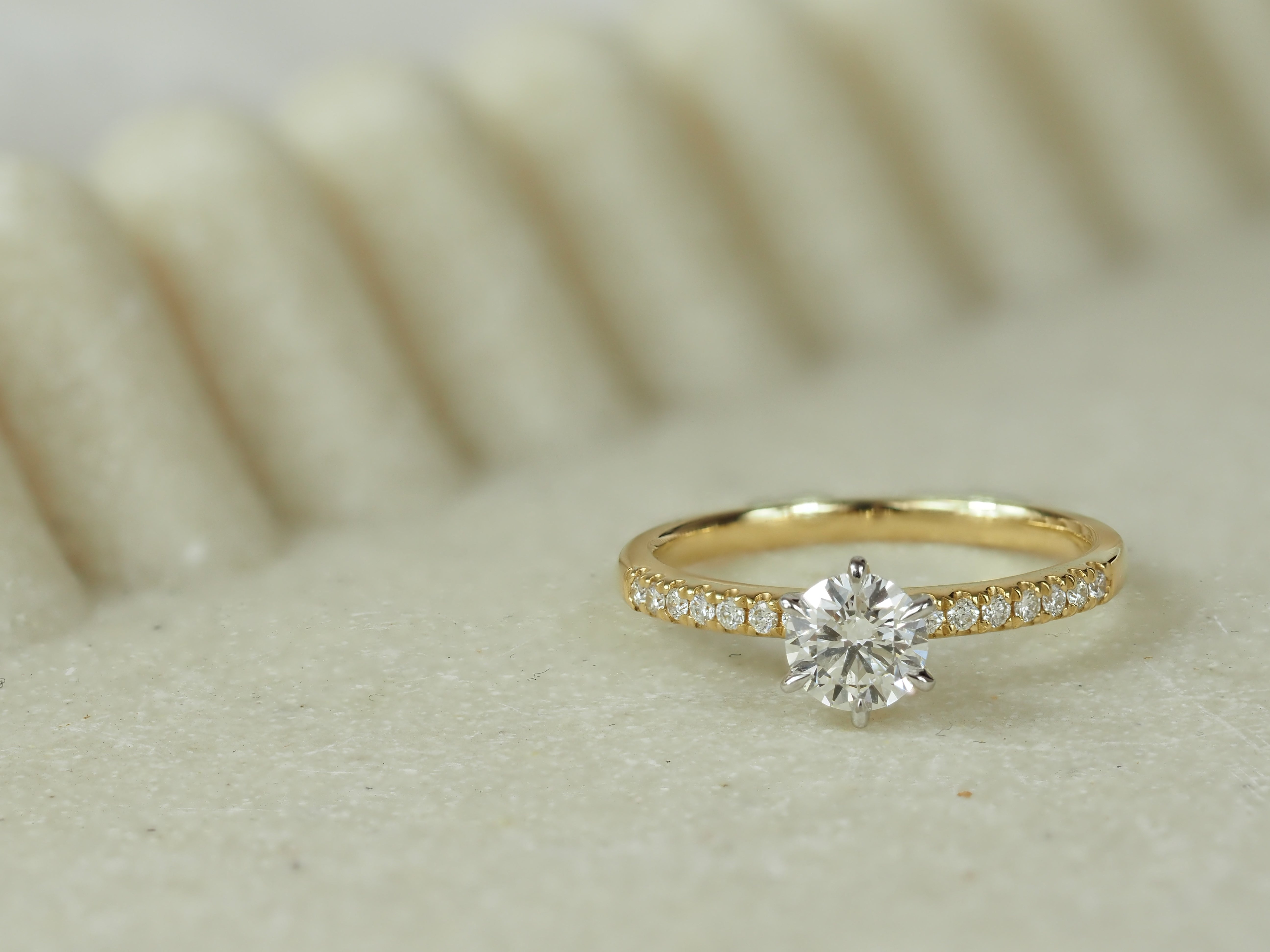 18ct Yellow and White Gold Round Brillant Cut Diamond Engagement Ring, 0.59ct Centre