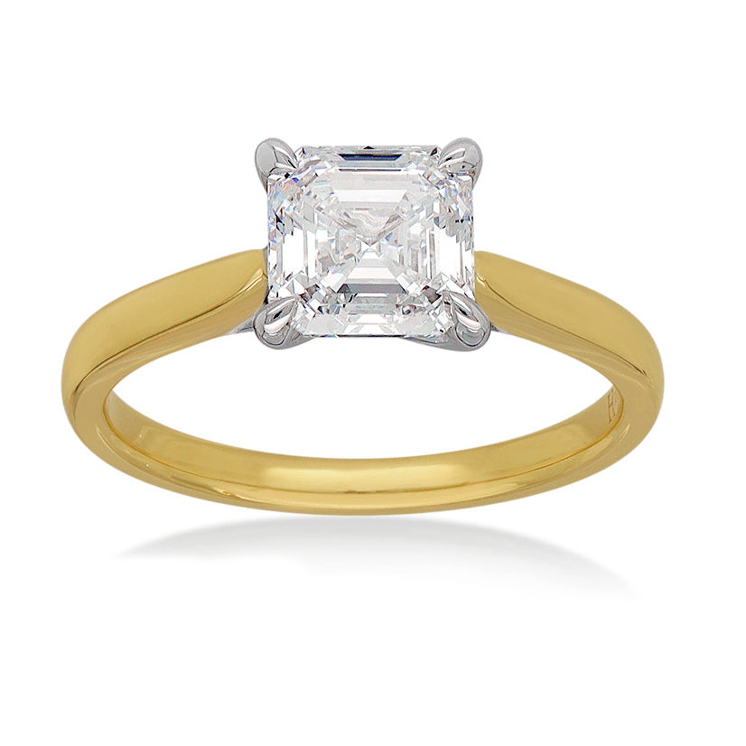 18ct Yellow and White Gold Vero Lab-Grown Asscher cut Diamond ring, 1.30ct centre