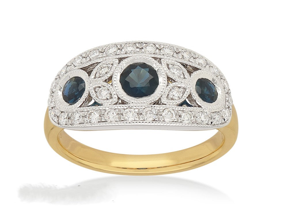 18ct Yellow and White Gold Sapphire and Diamond ring