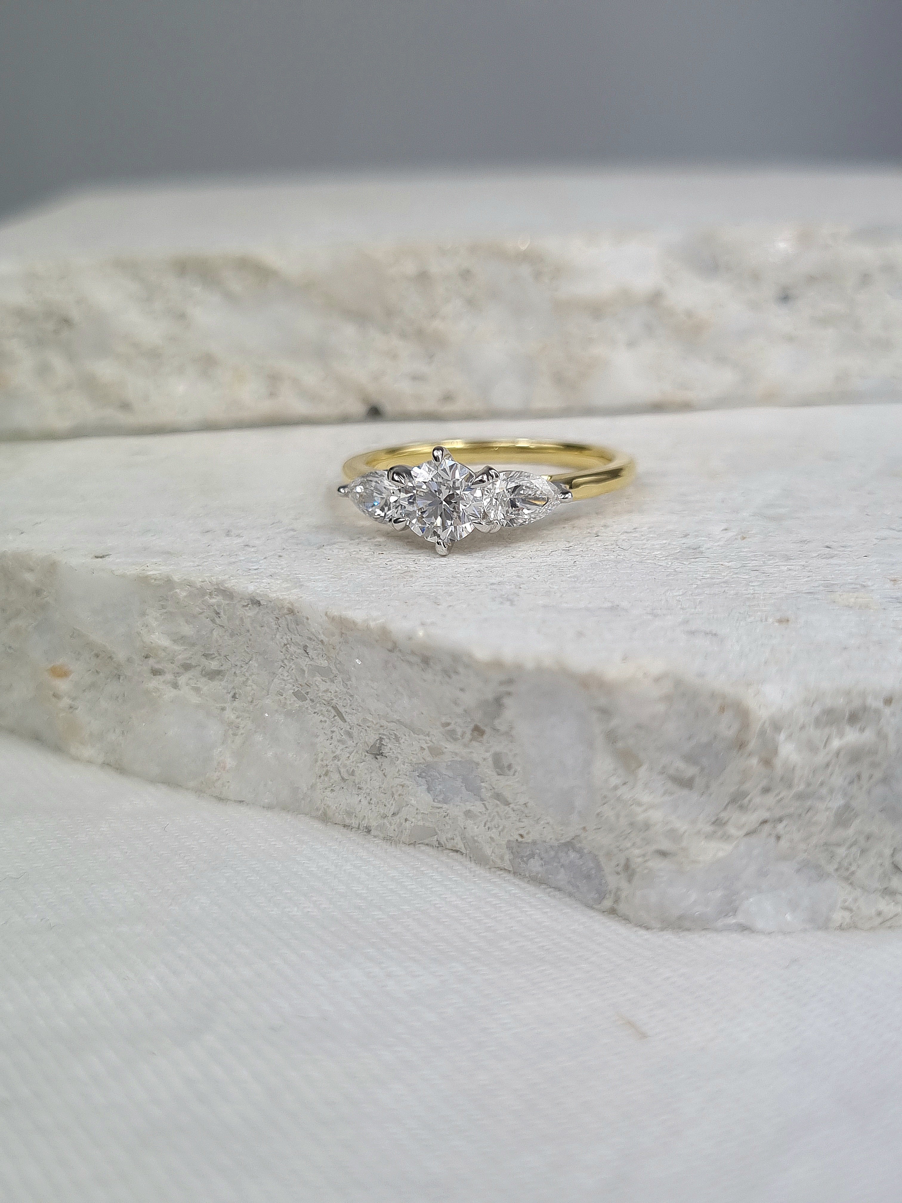 18ct Yellow and White Gold Natural Diamond Trilogy engagement ring, 1.08ct total