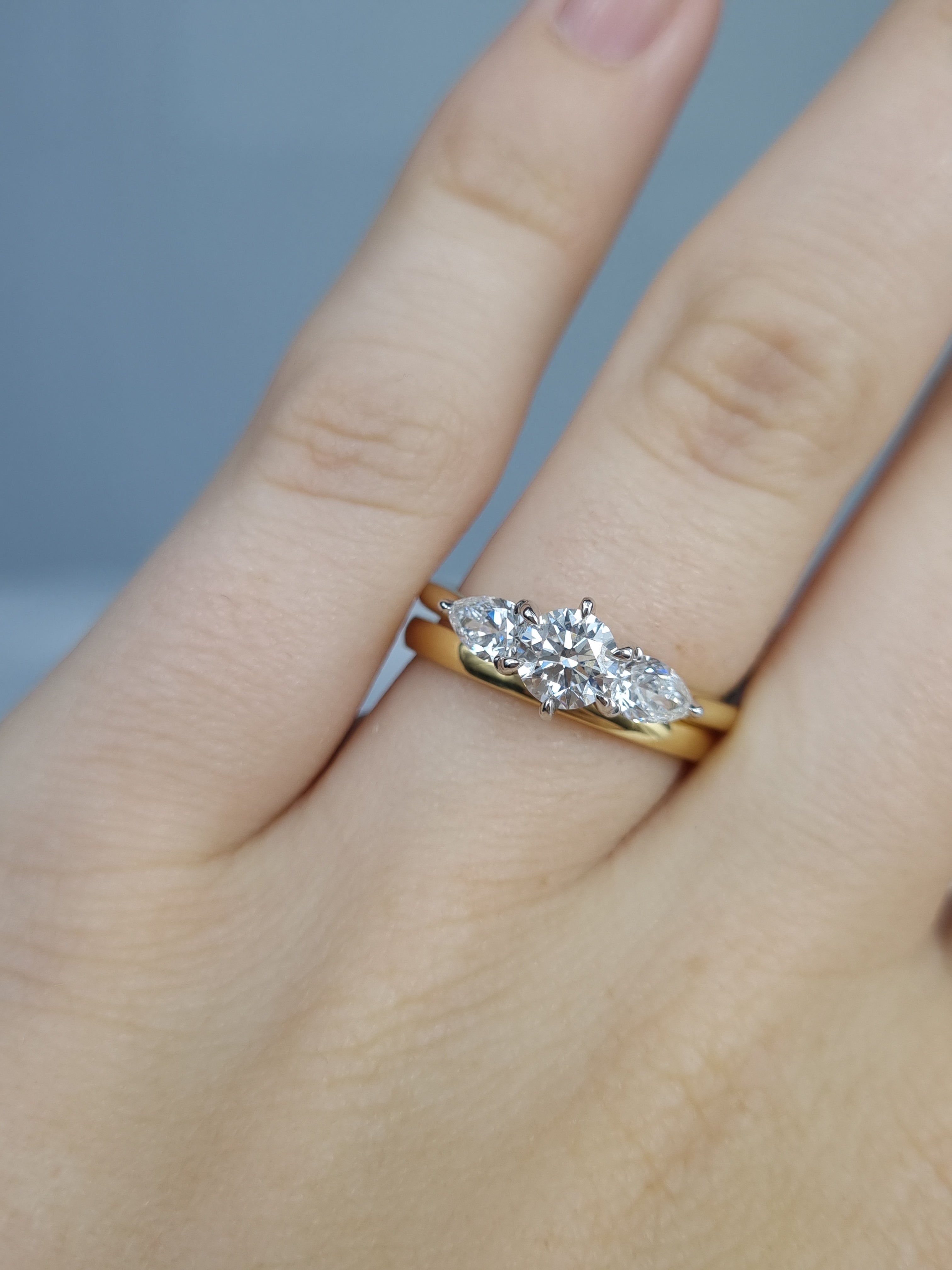 18ct Yellow and White Gold Natural Diamond Trilogy engagement ring, 1.08ct total
