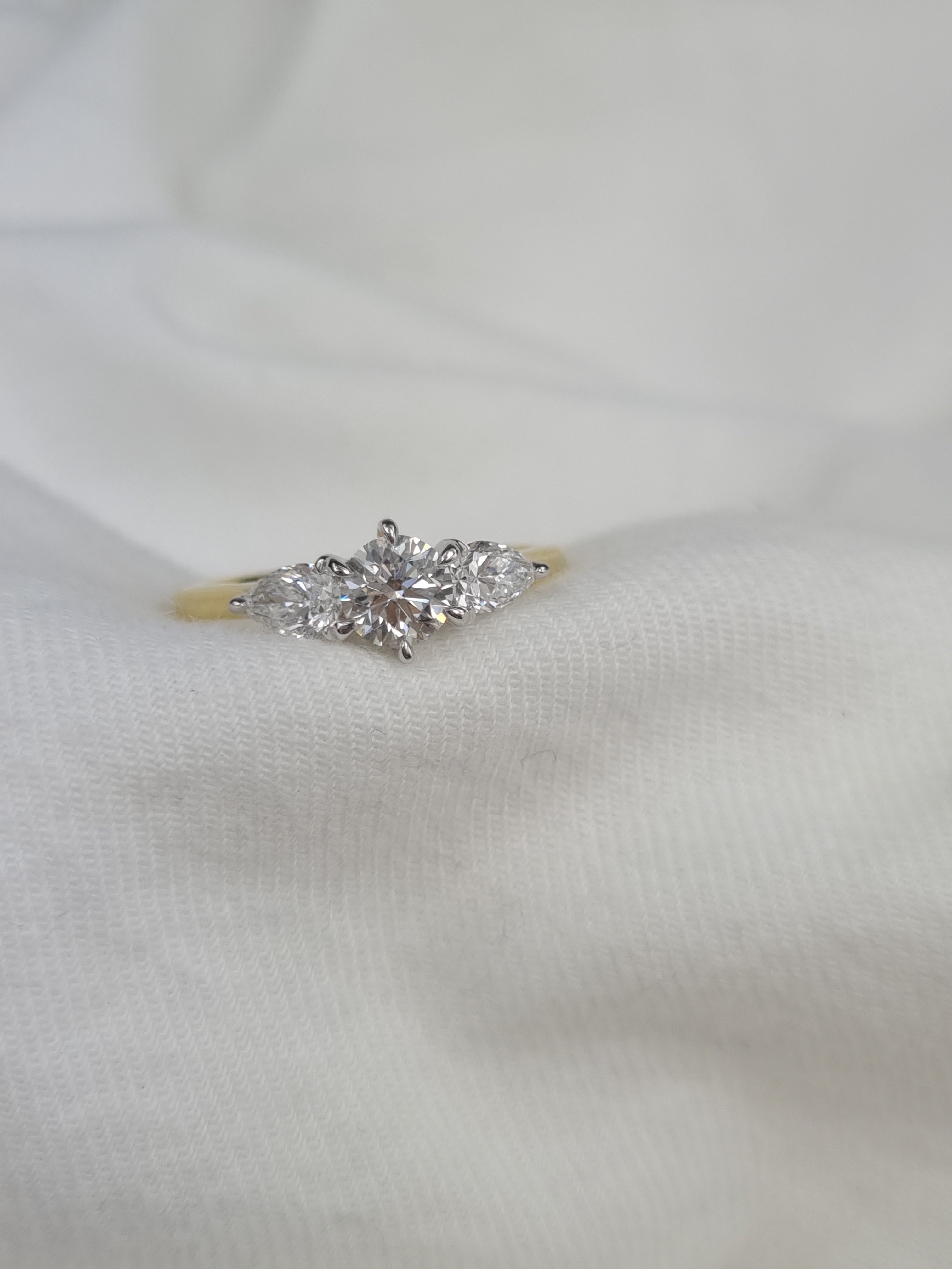 18ct Yellow and White Gold Natural Diamond Trilogy engagement ring, 1.08ct total