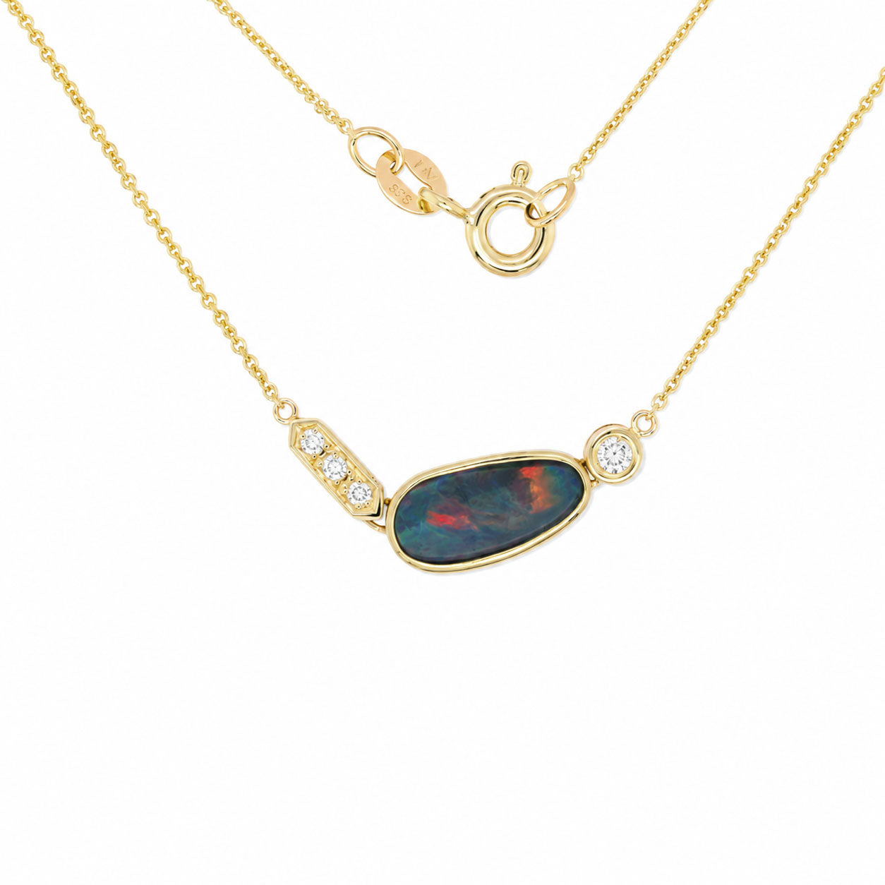 9ct Yellow Gold Doublet Opal and Diamond Necklet
