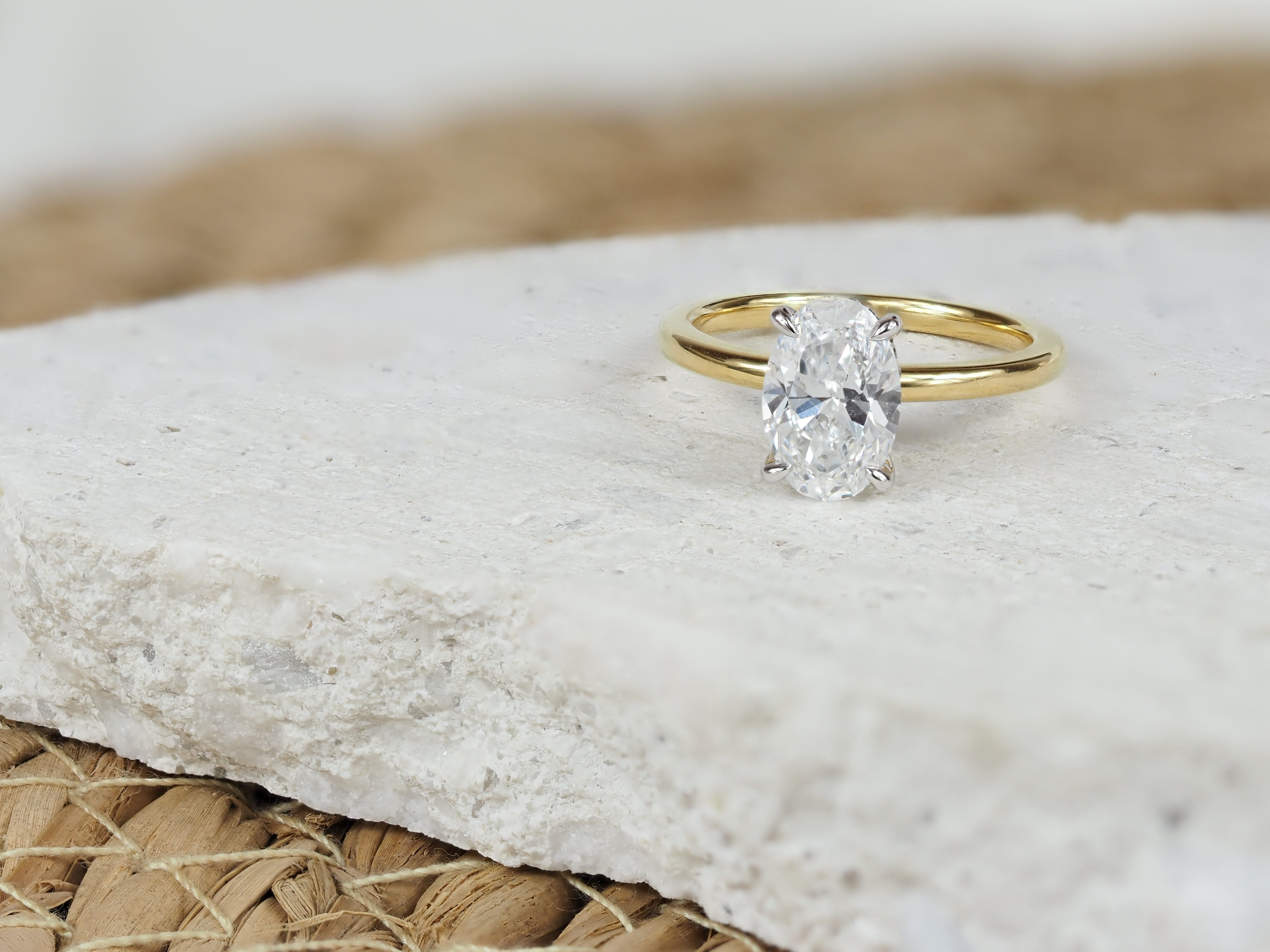 18ct Yellow and White Gold Lab-Grown Oval cut Diamond Engagement ring, 1.76ct Centre