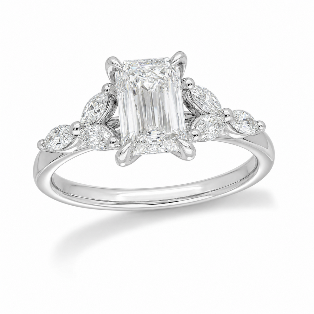 18ct White Gold Emerald Lab-Grown Diamond Engagement Ring, 1.27ct Centre