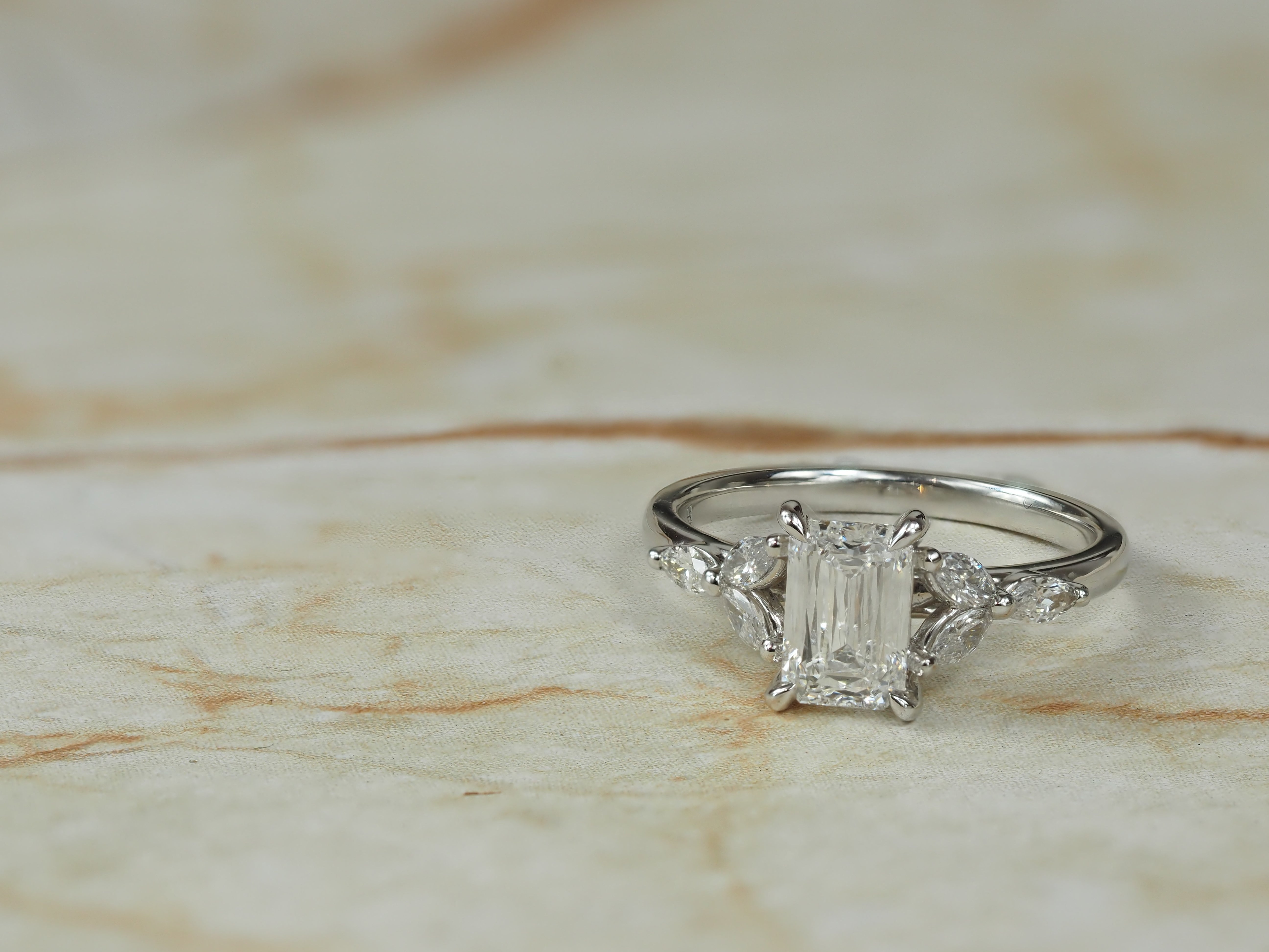 18ct White Gold Emerald Lab-Grown Diamond Engagement Ring, 1.27ct Centre