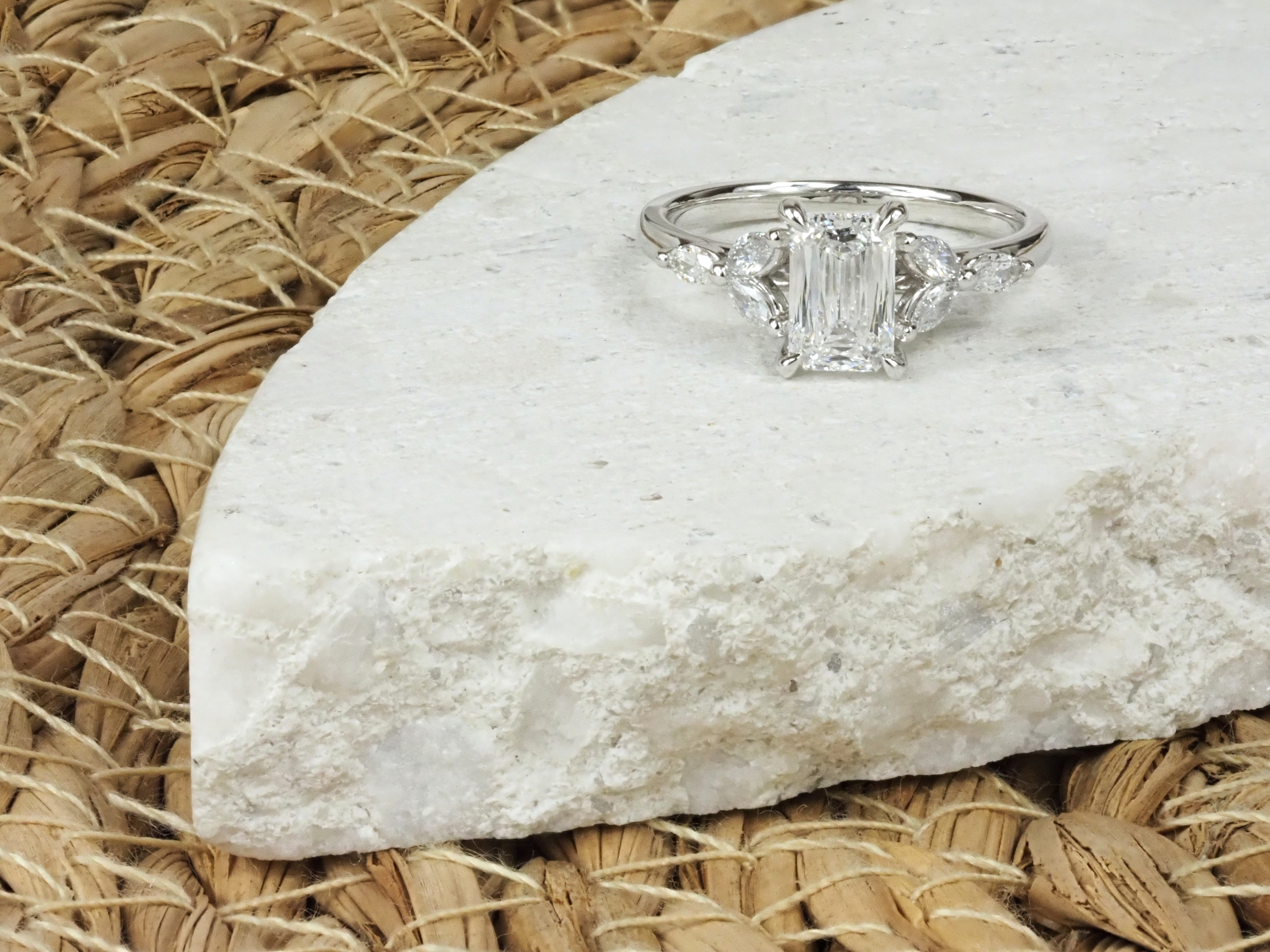 18ct White Gold Emerald Lab-Grown Diamond Engagement Ring, 1.27ct Centre