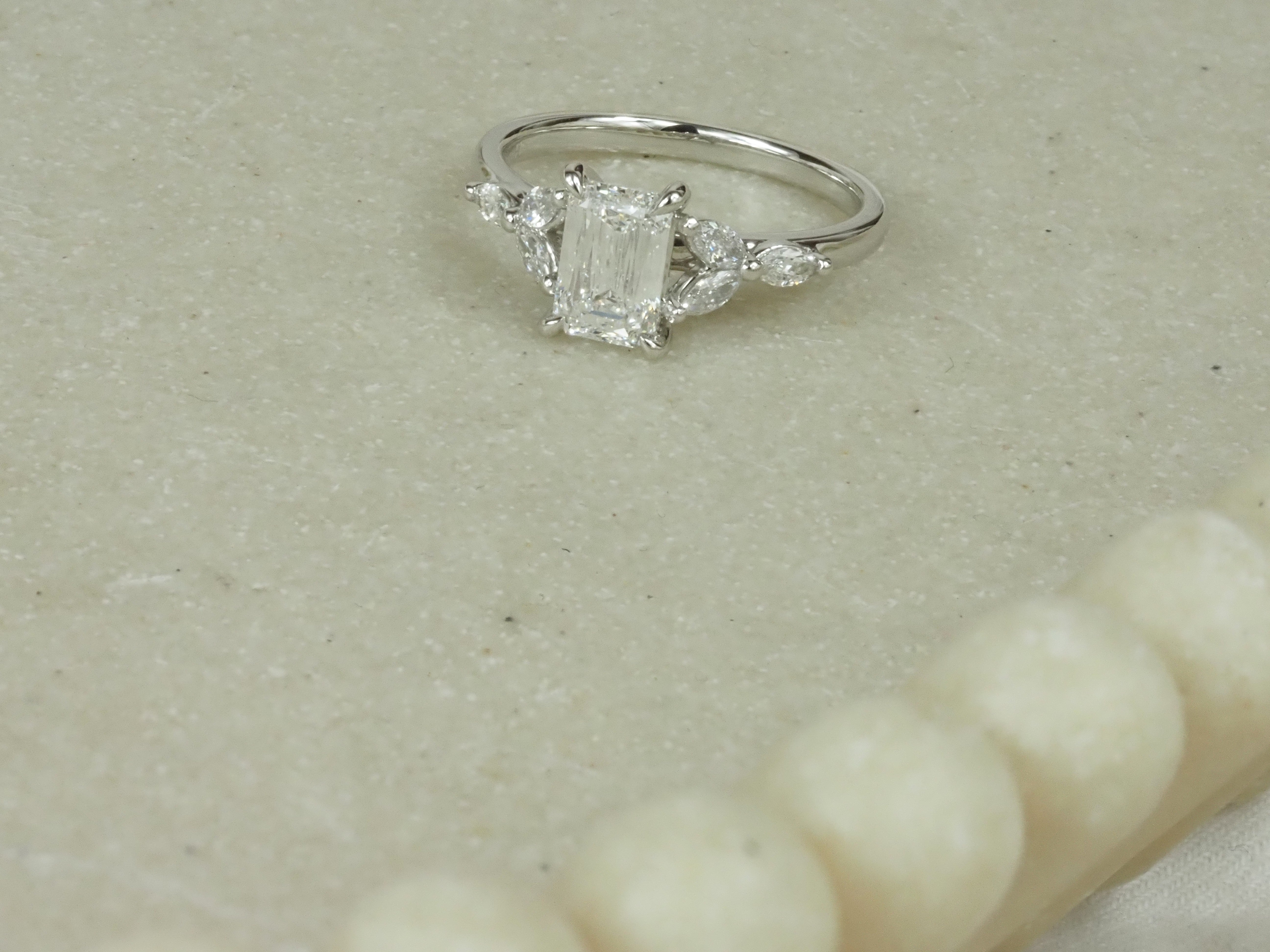 18ct White Gold Emerald Lab-Grown Diamond Engagement Ring, 1.27ct Centre
