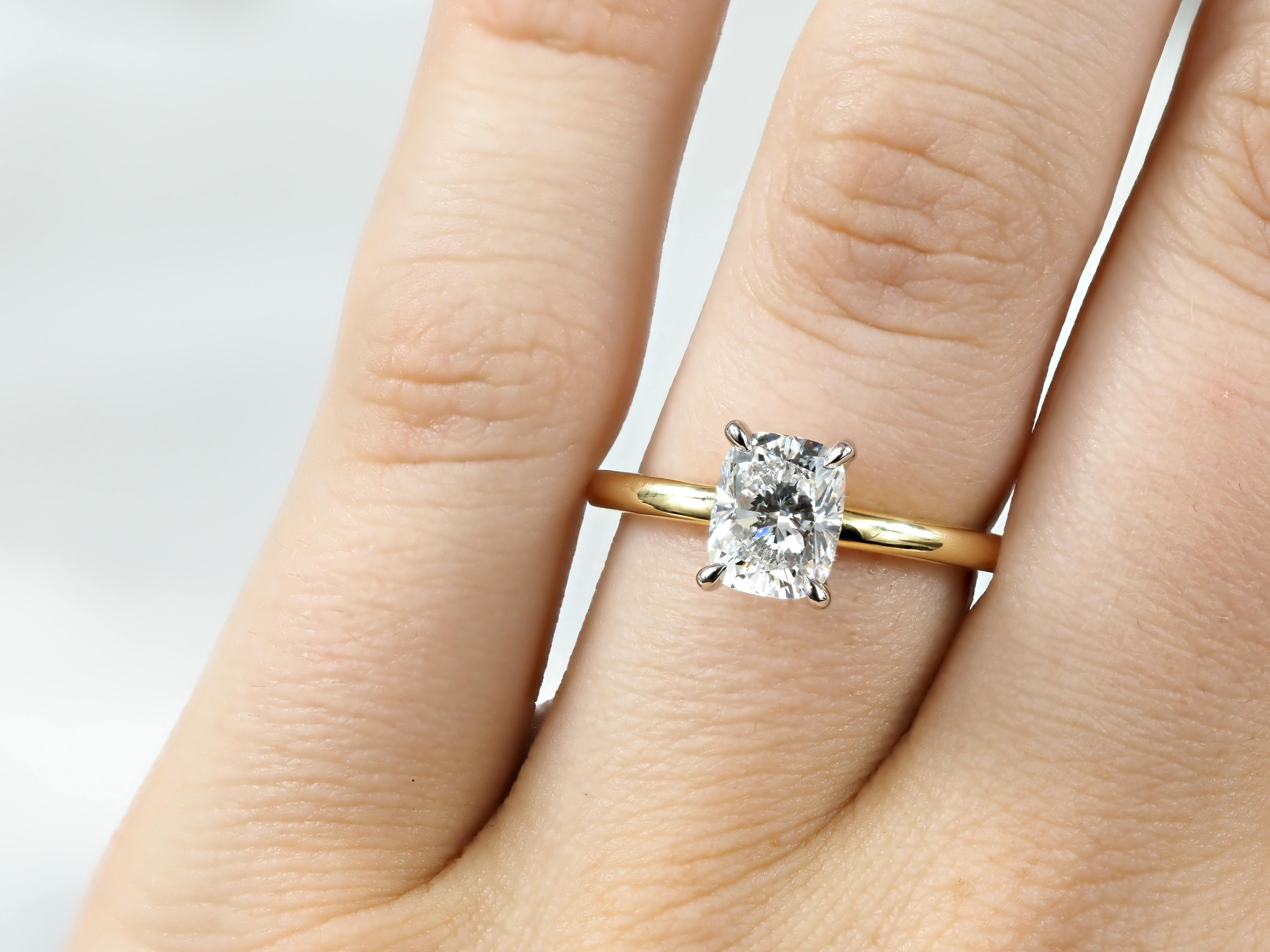 18ct Yellow and Platinum Cushion Lab-Grown Diamond Engagement Ring, 1.52ct Centre