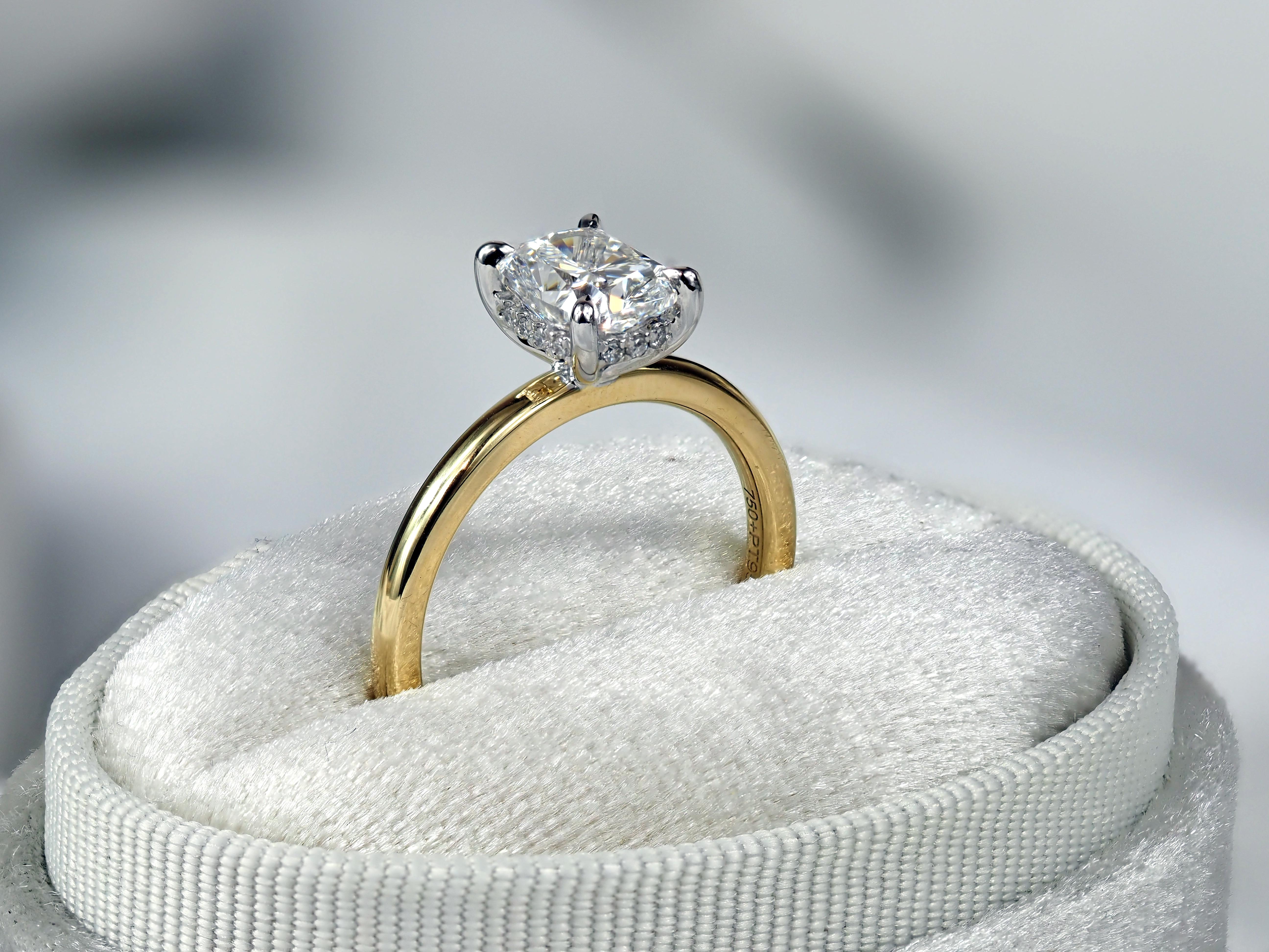 18ct Yellow and Platinum Cushion Lab-Grown Diamond Engagement Ring, 1.52ct Centre