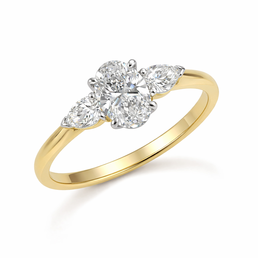 18ct Yellow Gold and Platnium Oval and Pear Lab-Grown Diamond Engagement Ring, 1.20ct Centre