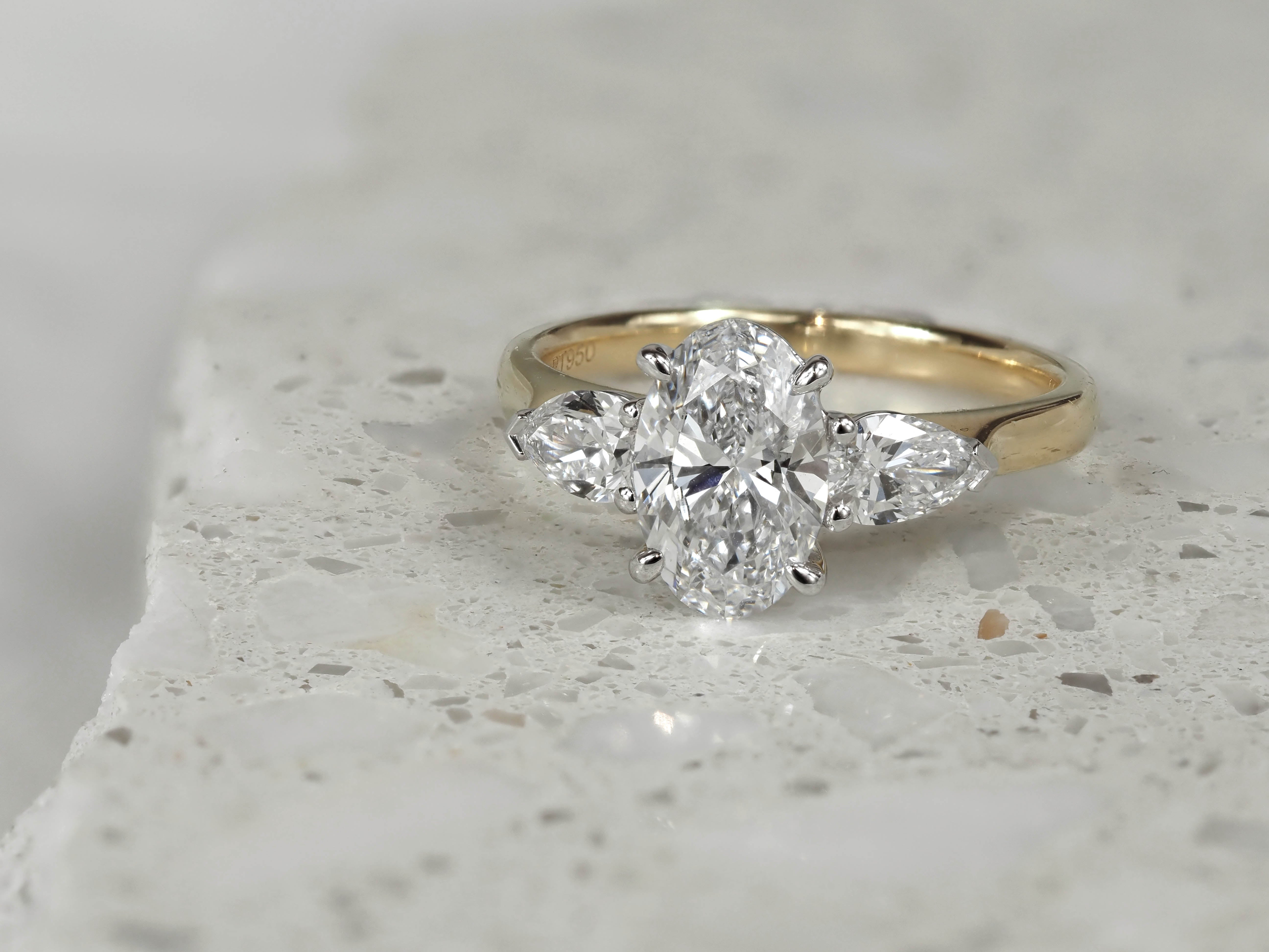 18ct Yellow Gold and Platnium Oval and Pear Lab-Grown Diamond Engagement Ring, 1.20ct Centre