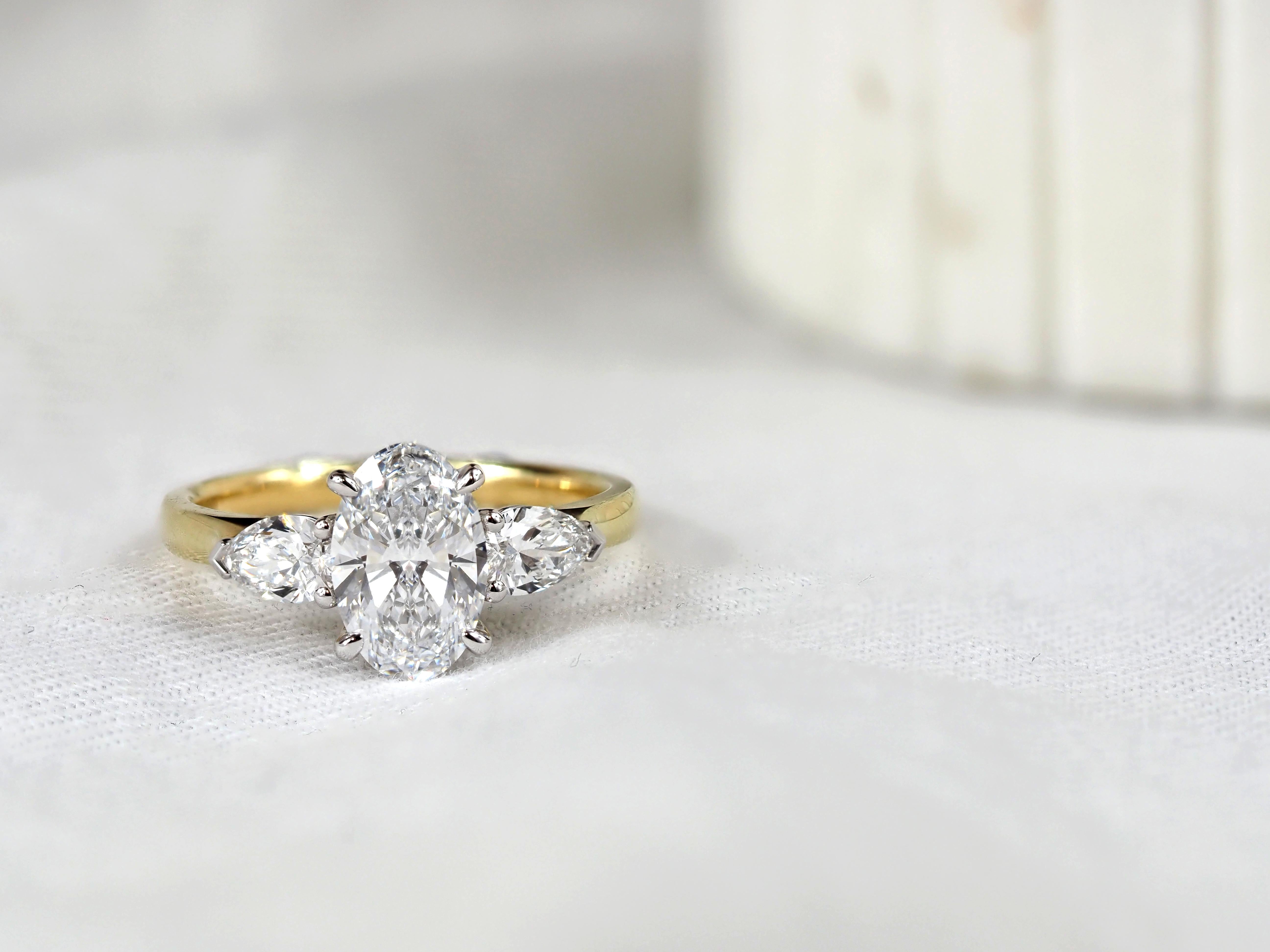 18ct Yellow Gold and Platnium Oval and Pear Lab-Grown Diamond Engagement Ring, 1.50ct Centre