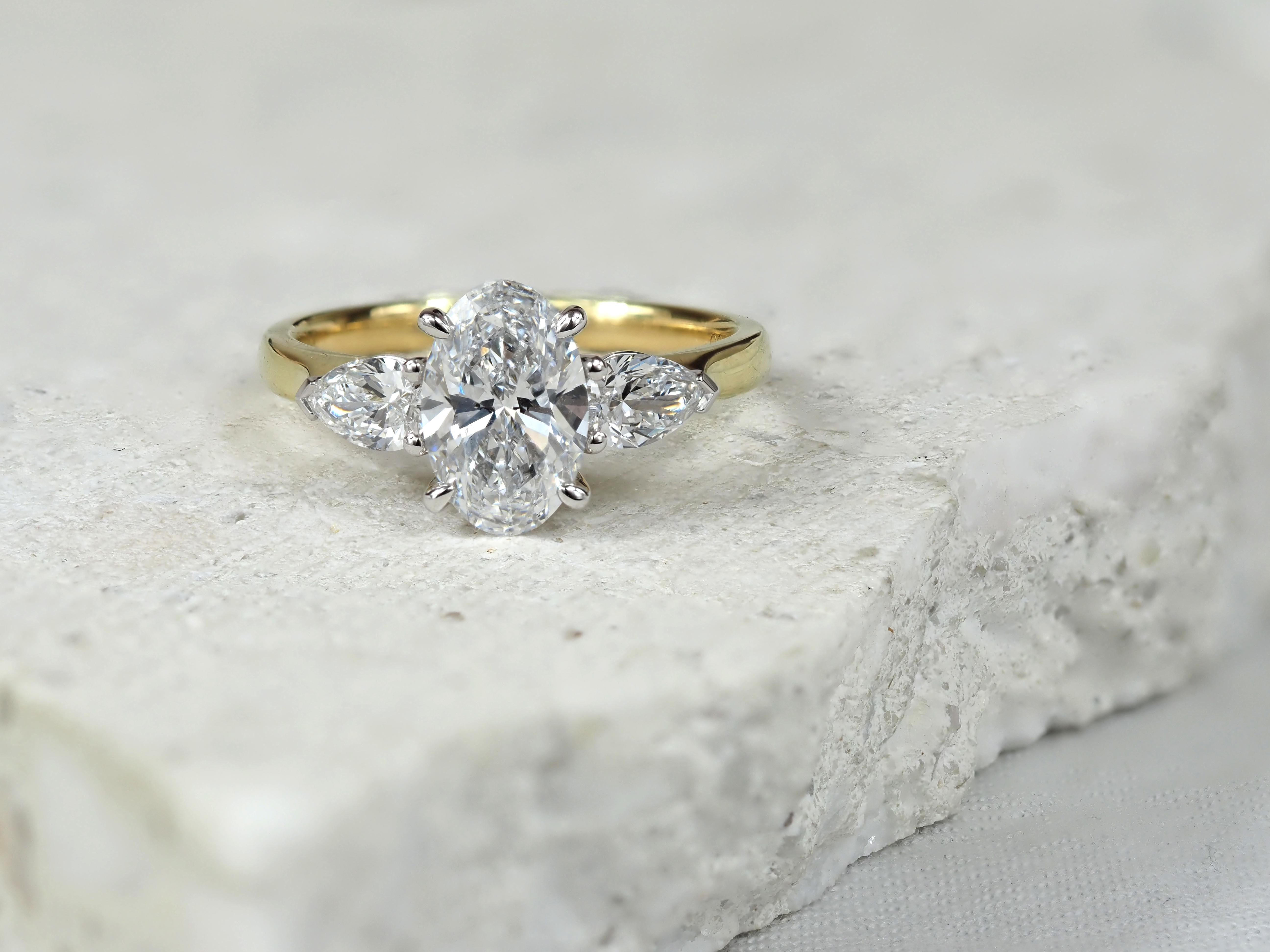18ct Yellow Gold and Platnium Oval and Pear Lab-Grown Diamond Engagement Ring, 1.50ct Centre