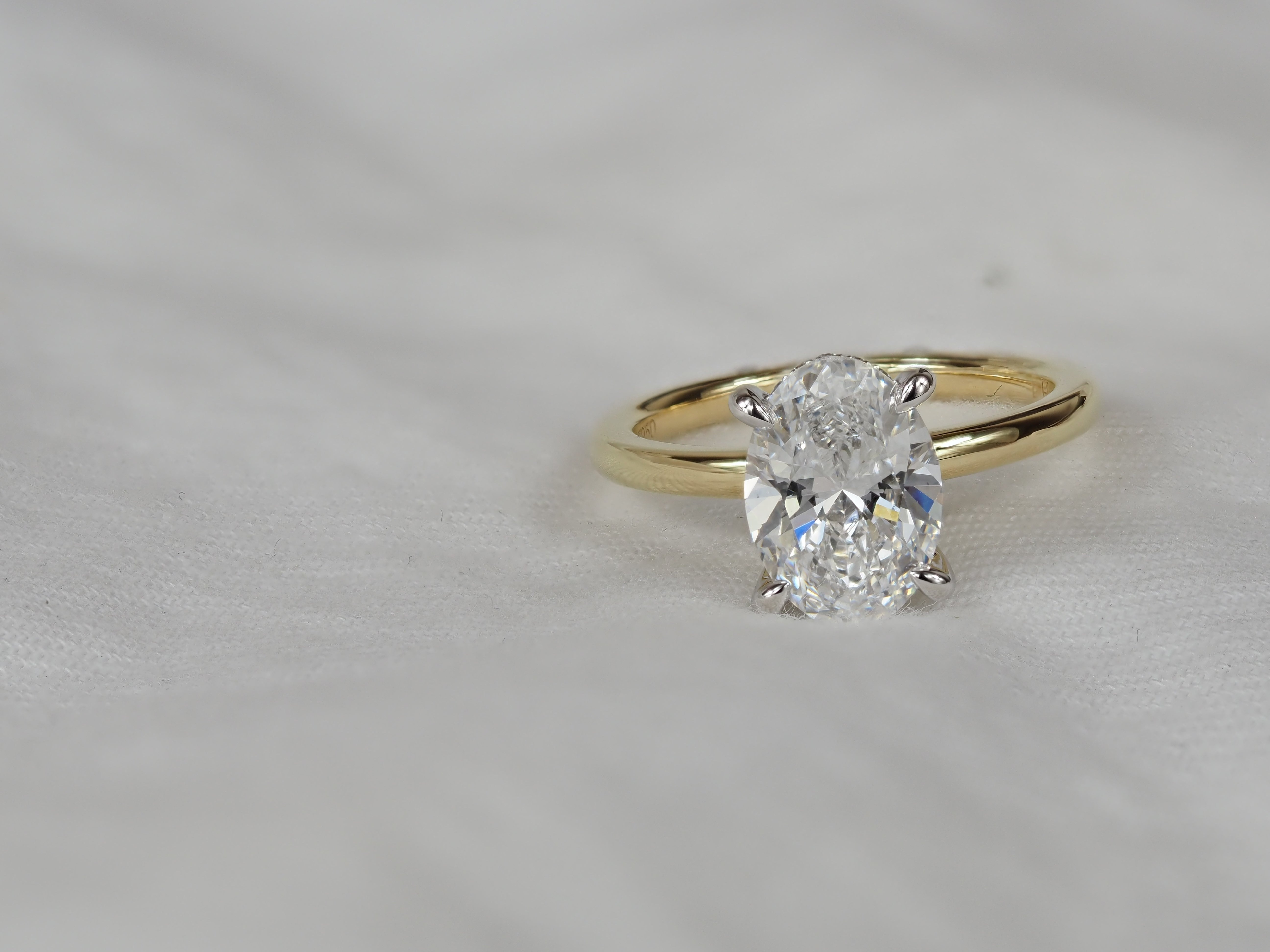 18ct Yellow Gold and Platinum Oval Lab-Grown Diamond Engagement Ring, 2.45ct Centre