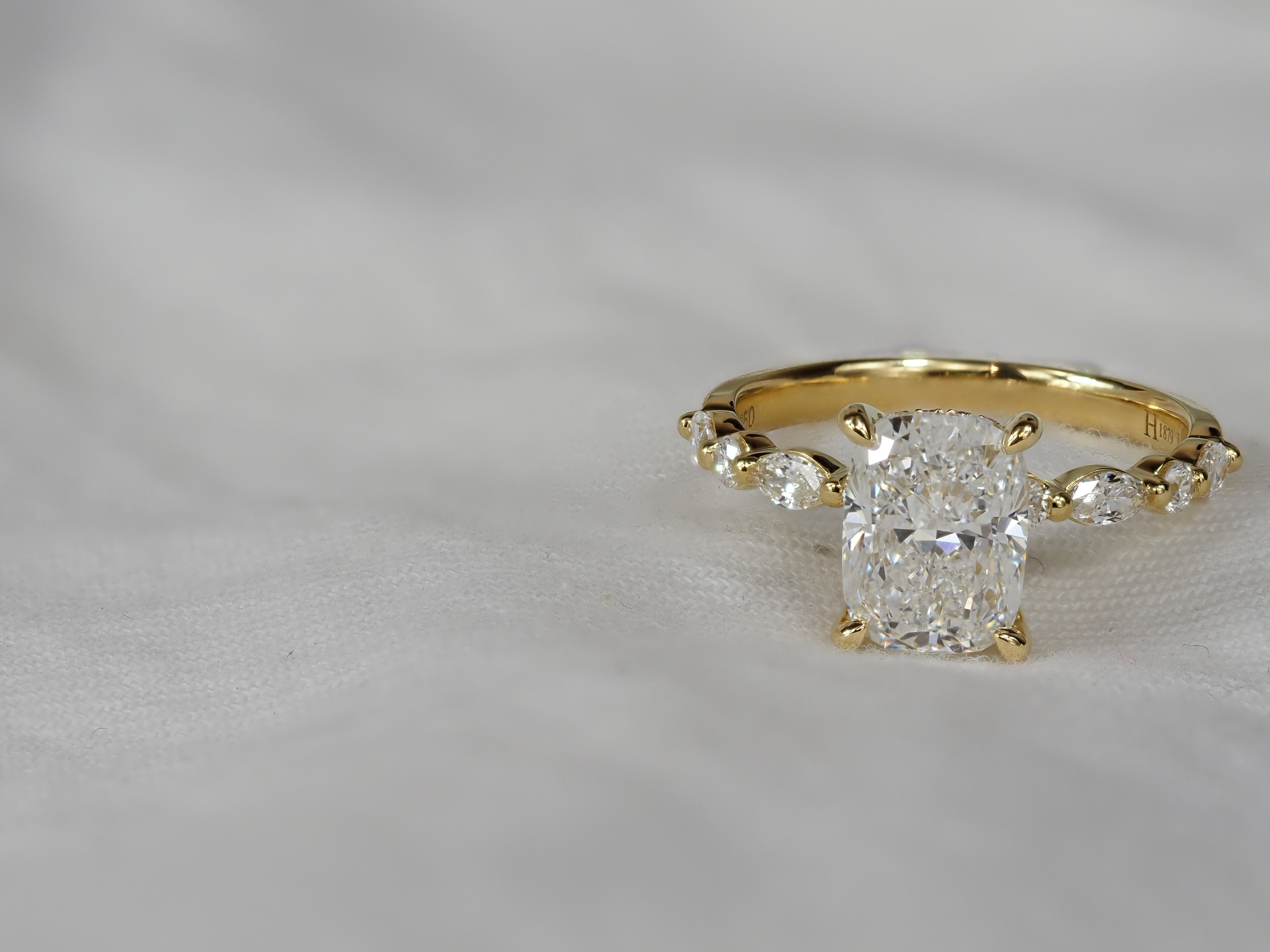18ct Yellow Gold Lab-Grown Diamond Cushion Cut Engagement Ring, 2.33ct Centre