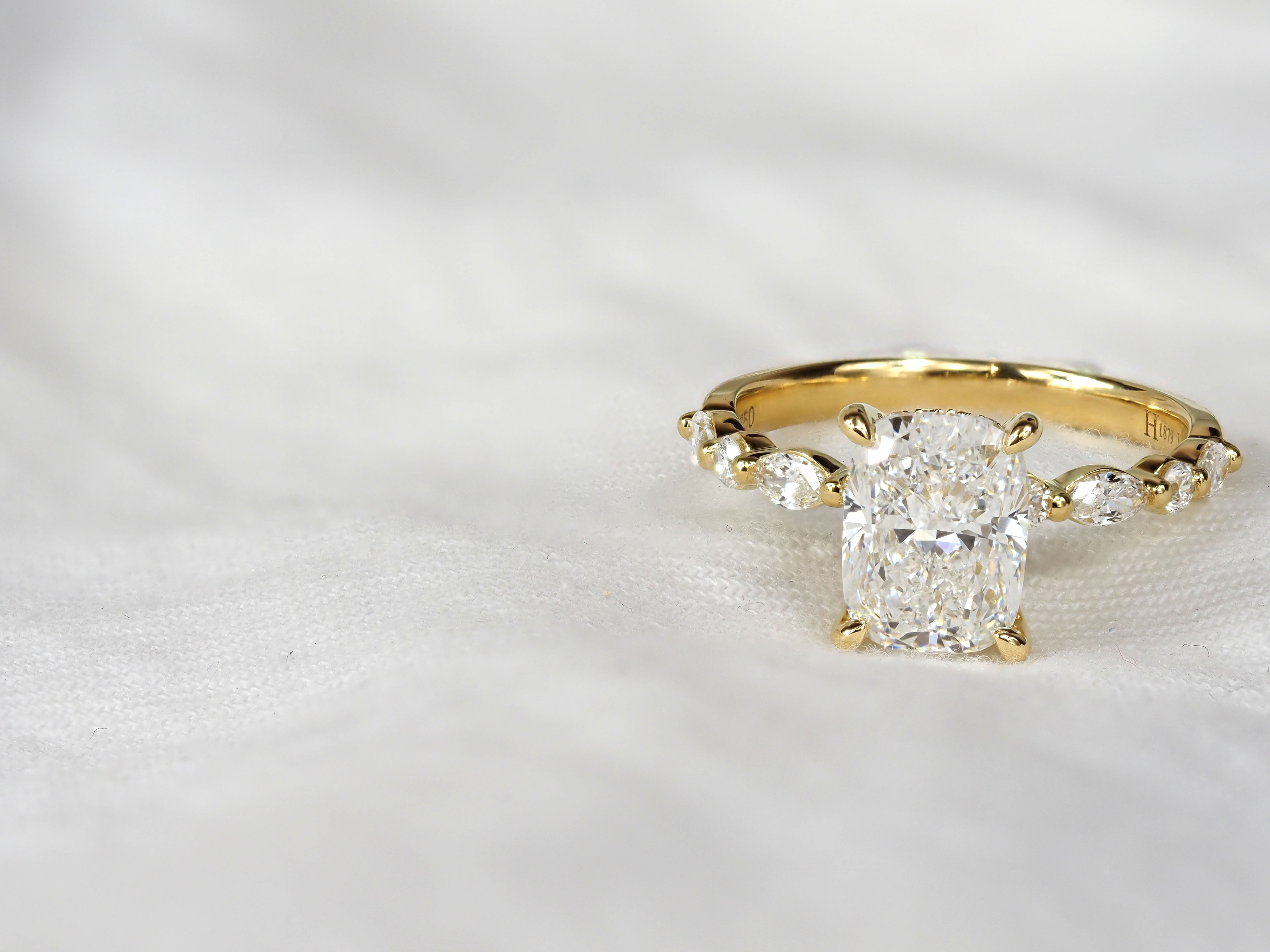 18ct Yellow Gold Lab-Grown Diamond Cushion Cut Engagement Ring, 2.33ct Centre